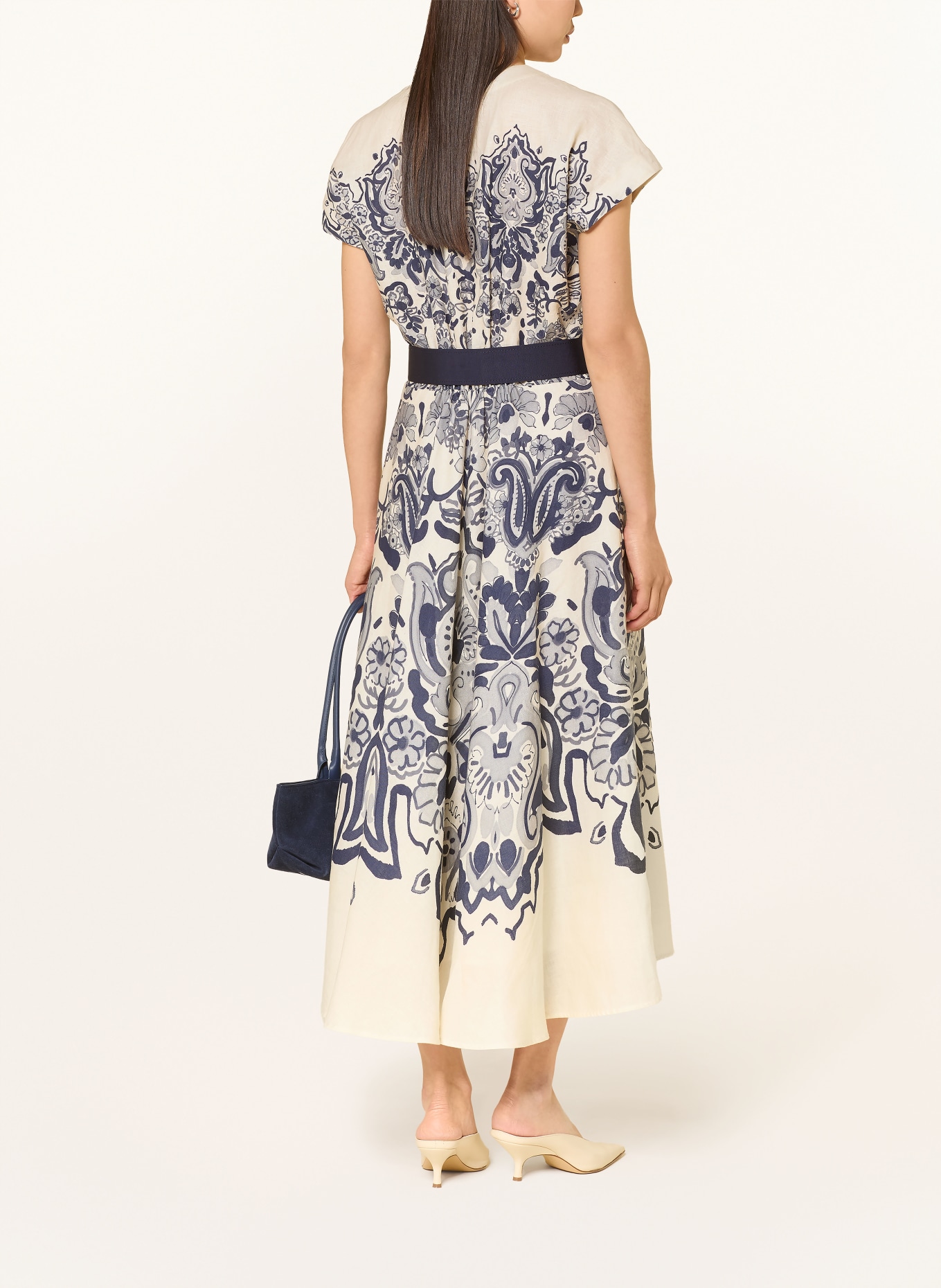 sara roka Sukienka z lnu GLADY: KREMOWY / GRANATOWY