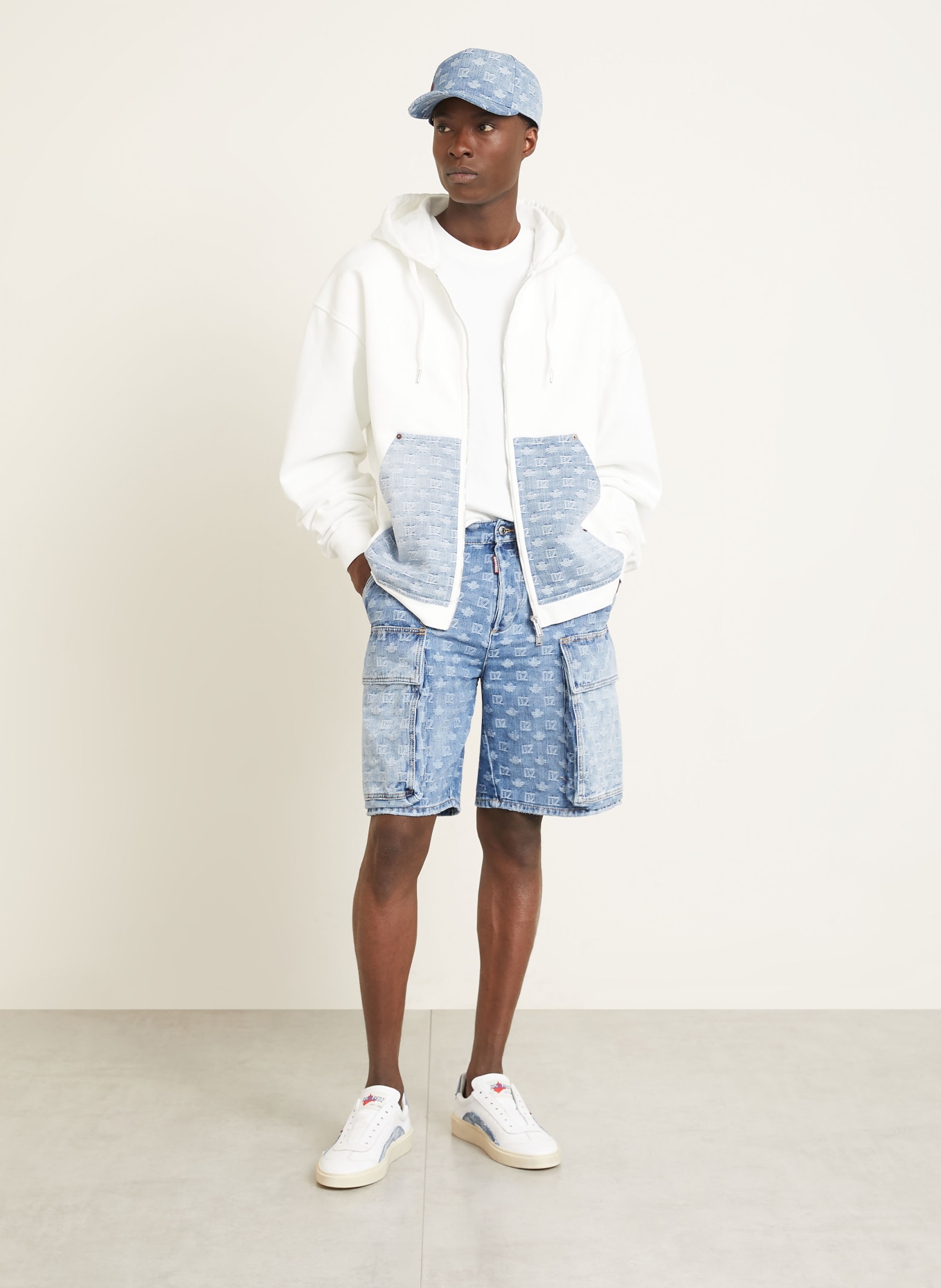 DSQUARED2 Sweat jacket in a mix of materials: WHITE