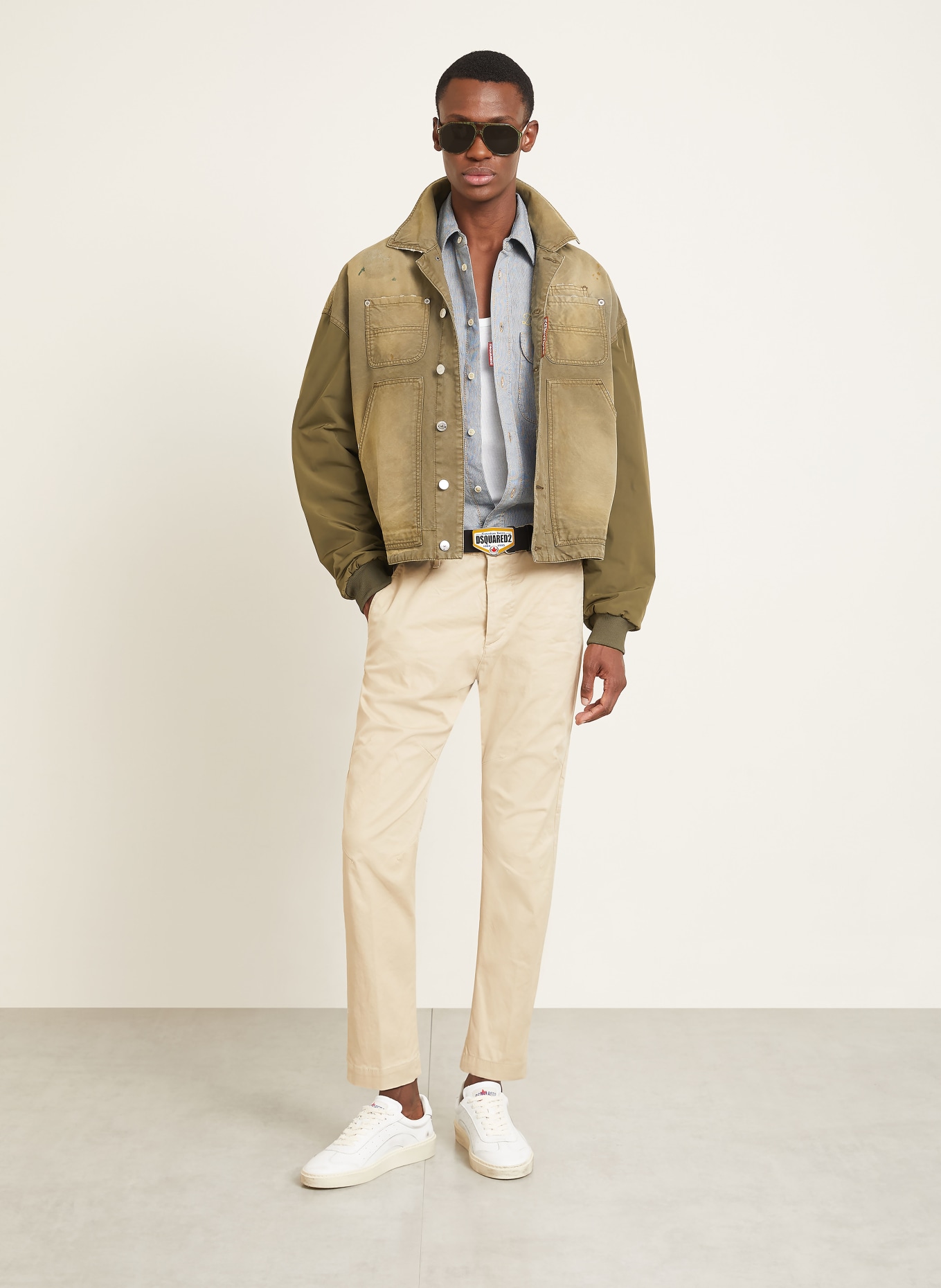 DSQUARED2 CARPENTER Oversized Jacket in a mix of materials: KHAKI