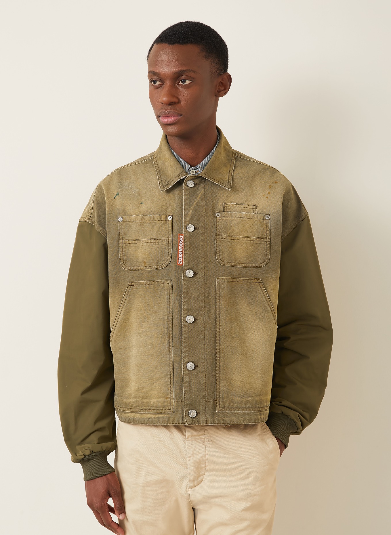 DSQUARED2 CARPENTER Oversized Jacket in a mix of materials: KHAKI