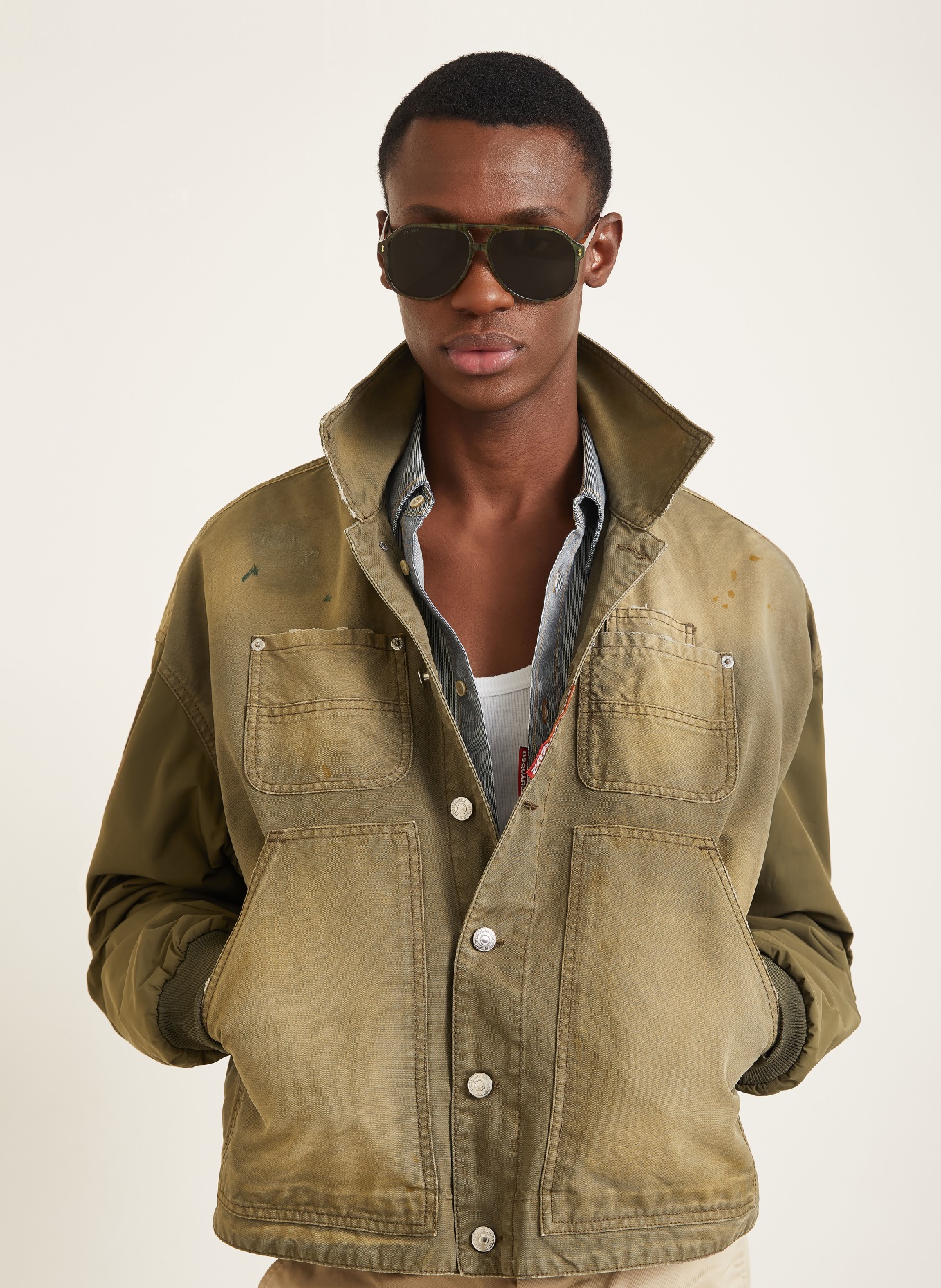 DSQUARED2 CARPENTER Oversized Jacket in a mix of materials: KHAKI
