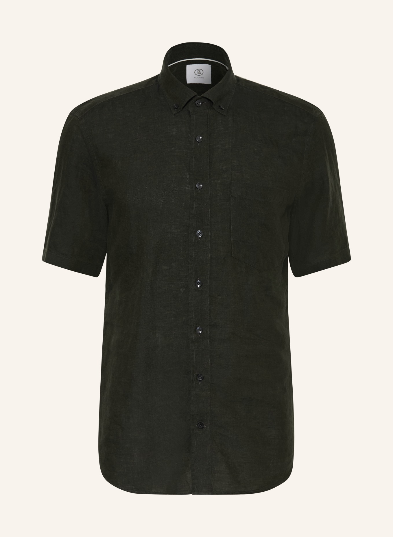 BOGNER Kurzarm-Hemd LYKOS-5 Comfort Fit aus Leinen: DUNKELGRÜN
