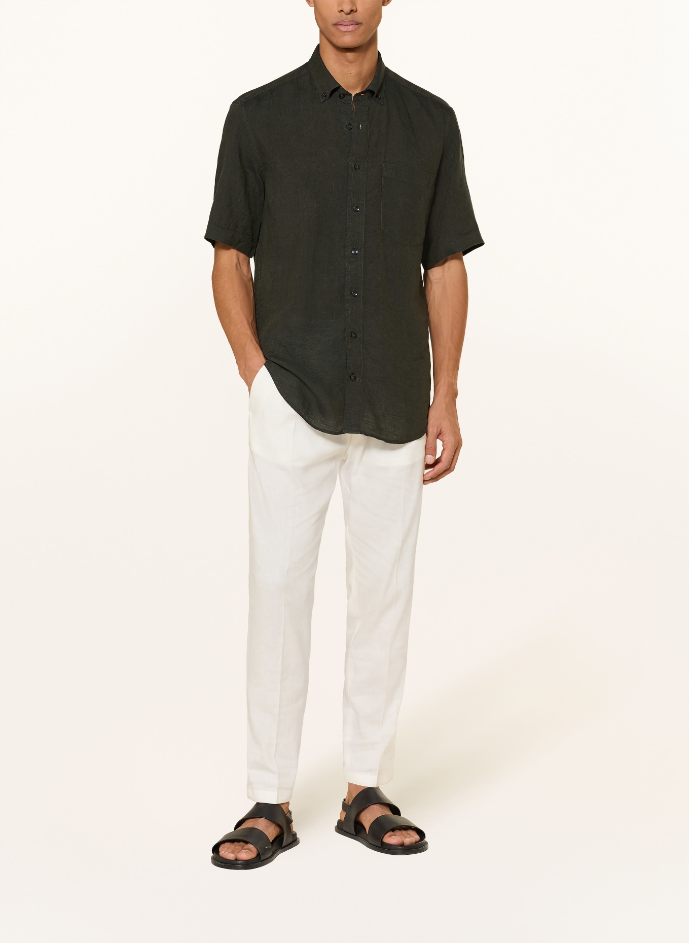 BOGNER Kurzarm-Hemd LYKOS-5 Comfort Fit aus Leinen: DUNKELGRÜN