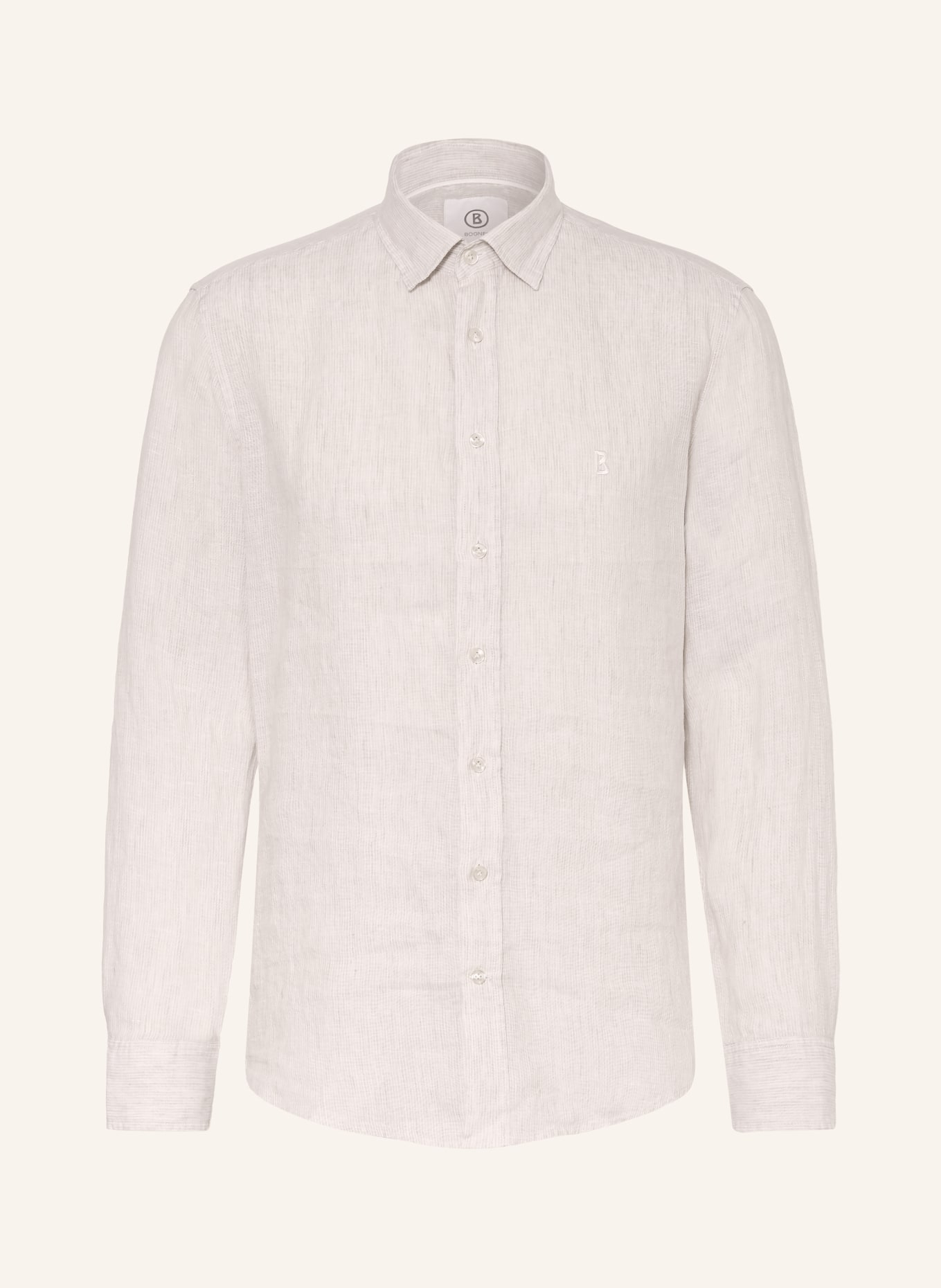 BOGNER Leinenhemd TIMI Regular Fit: BEIGE / WEISS