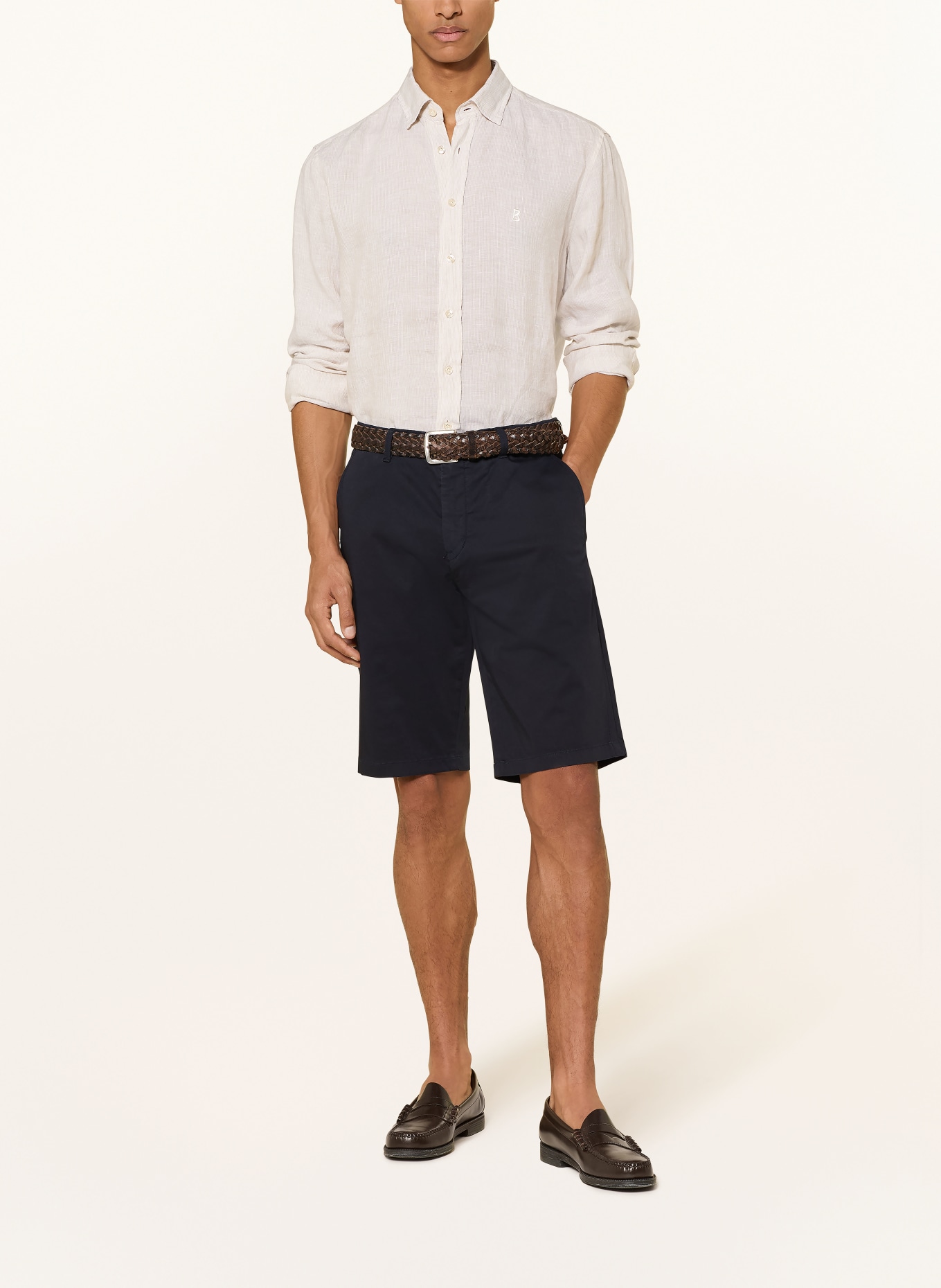 BOGNER Leinenhemd TIMI Regular Fit: BEIGE / WEISS