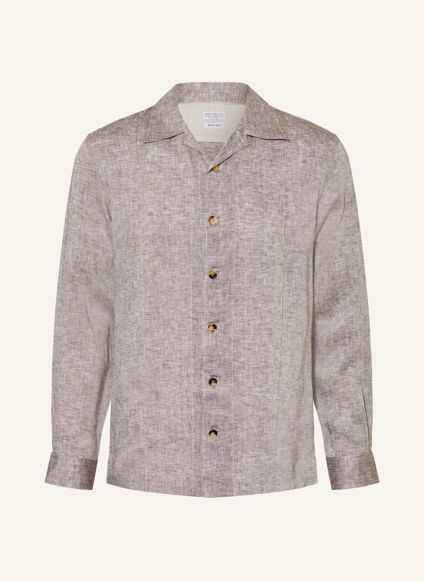BRUNELLO CUCINELLI Comfort Fit linen shirt: DARK BROWN / WHITE