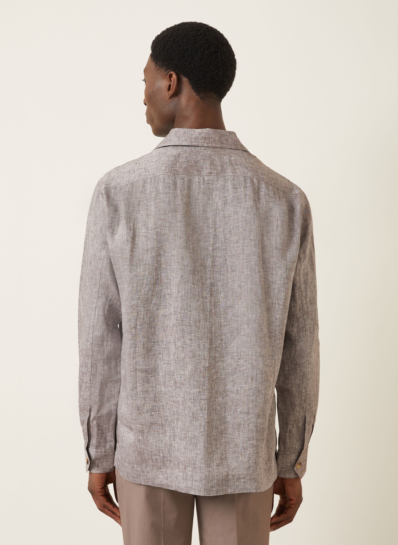 BRUNELLO CUCINELLI Comfort Fit linen shirt: DARK BROWN / WHITE