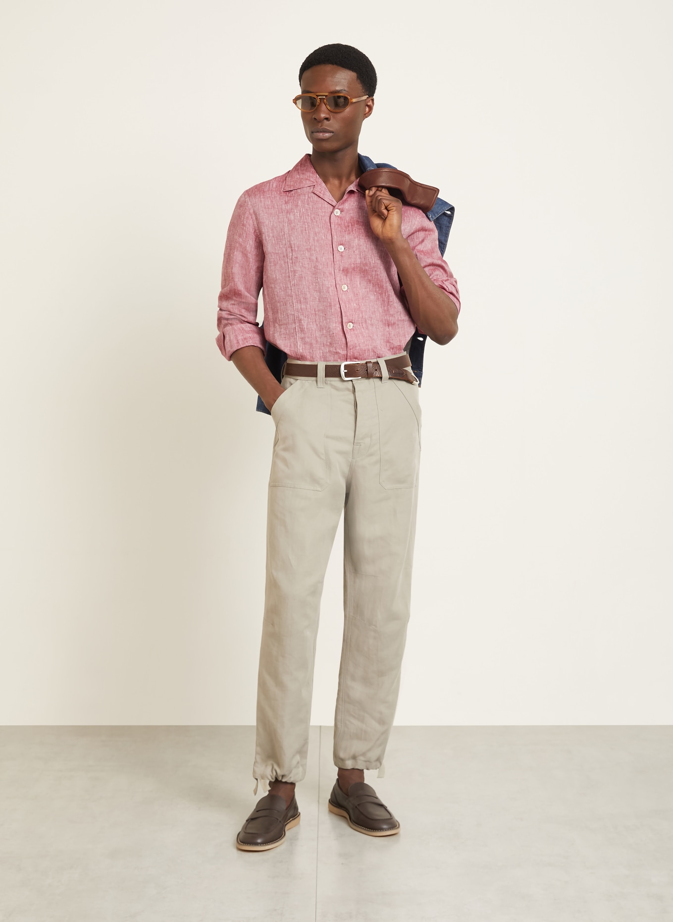 BRUNELLO CUCINELLI Comfort Fit linen shirt: RED / WHITE