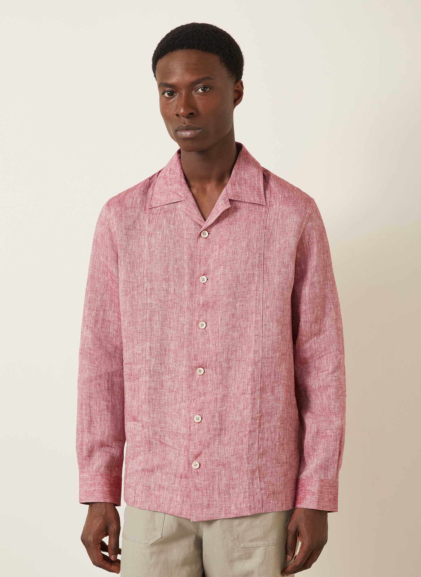BRUNELLO CUCINELLI Comfort Fit linen shirt: RED / WHITE