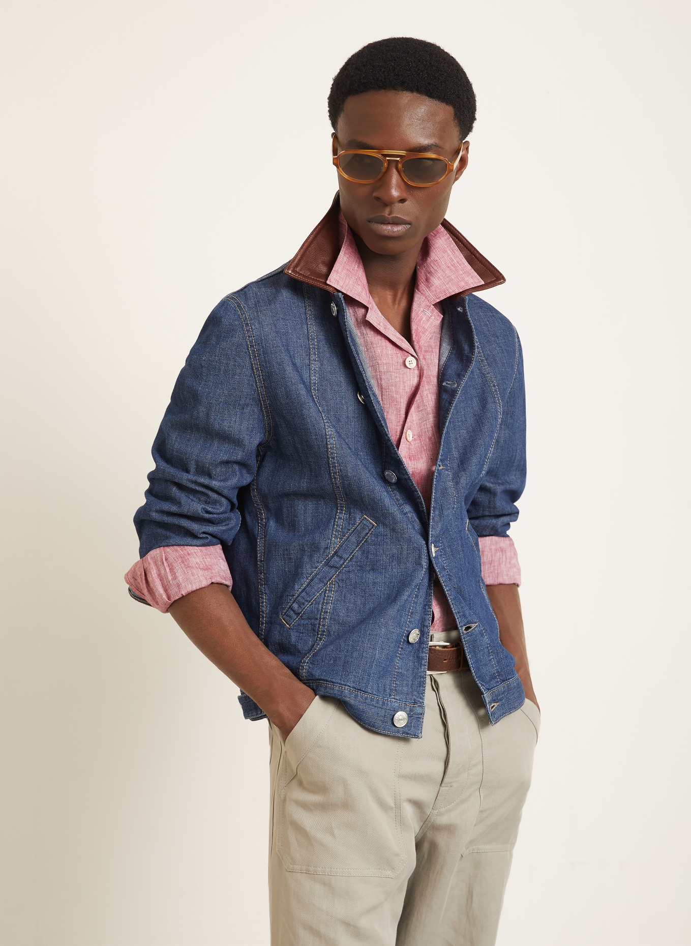 BRUNELLO CUCINELLI Comfort Fit linen shirt: RED / WHITE