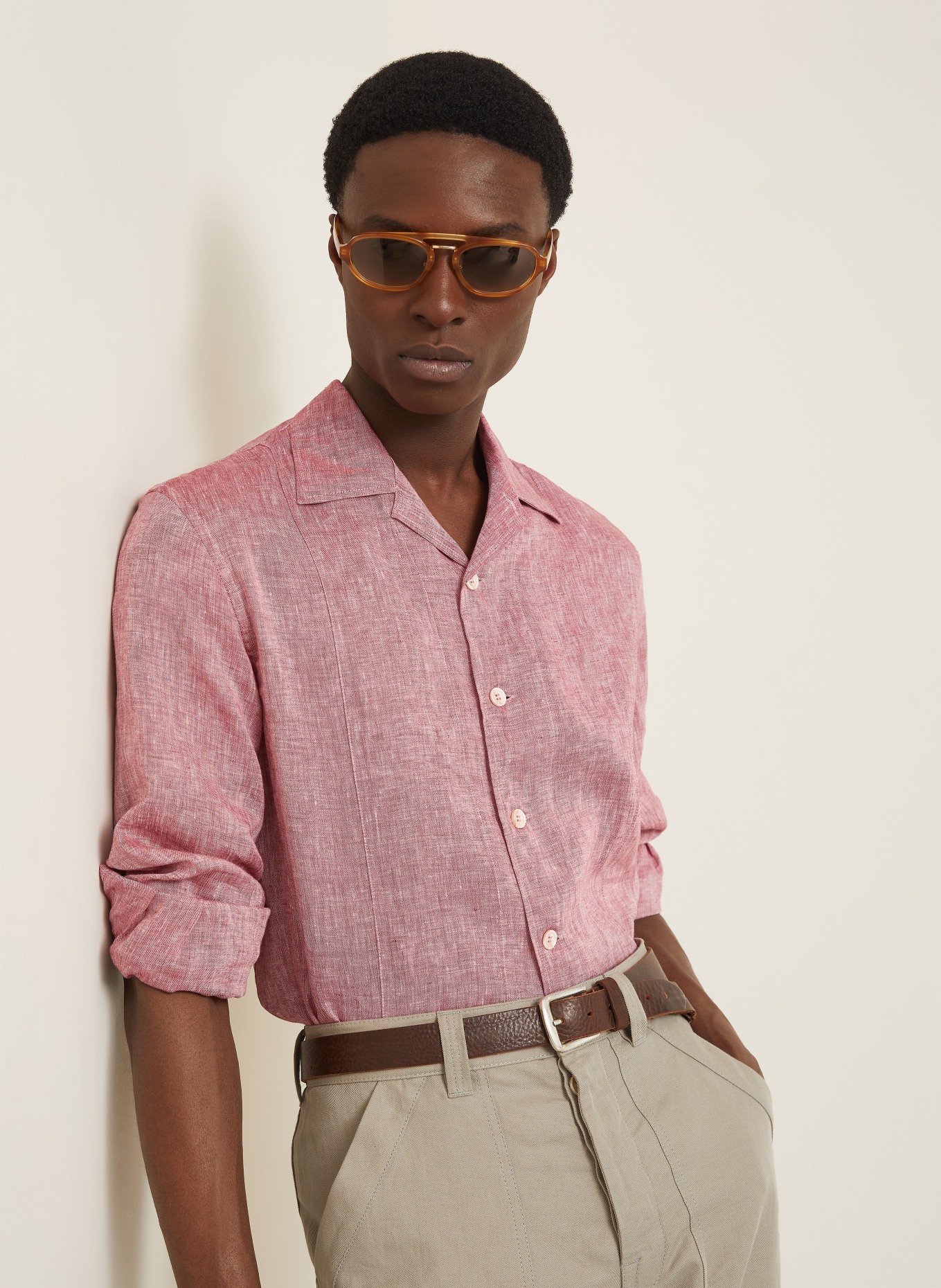 BRUNELLO CUCINELLI Comfort Fit linen shirt: RED / WHITE