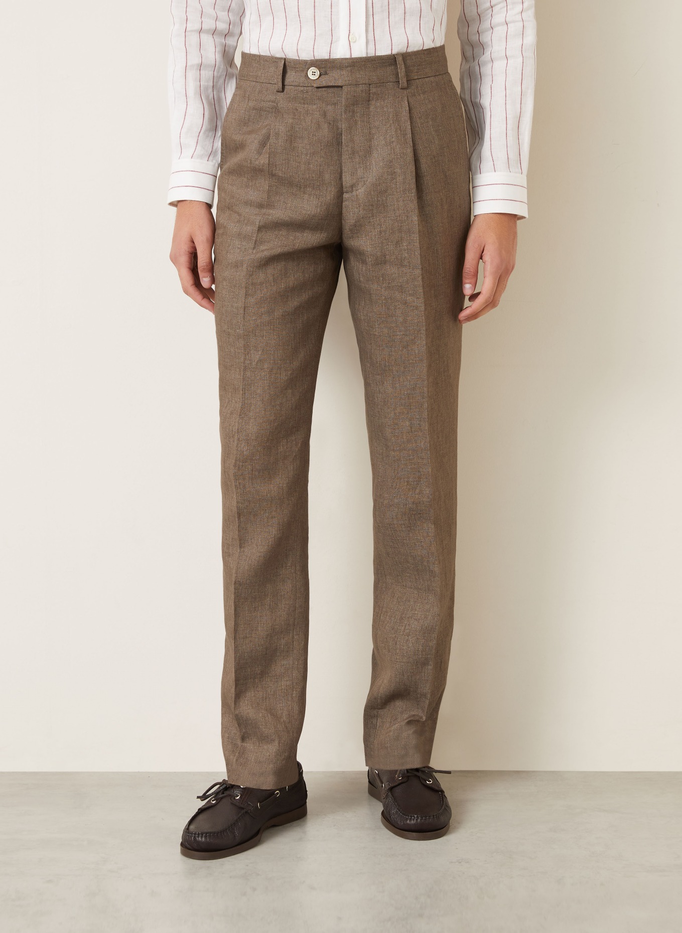 BRUNELLO CUCINELLI Kostuumbroek Extra Slim Fit van linnen: C089 NOCCIOLA