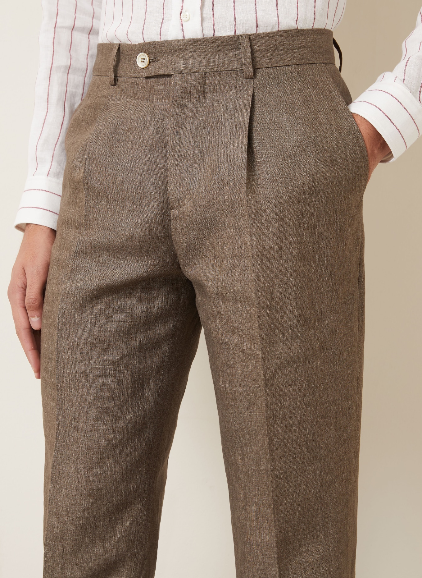 BRUNELLO CUCINELLI Kostuumbroek Extra Slim Fit van linnen: C089 NOCCIOLA