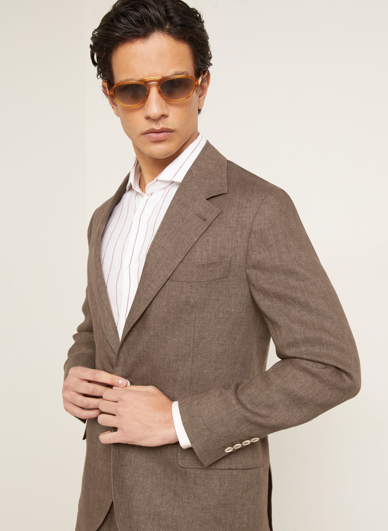 BRUNELLO CUCINELLI Extra slim fit colbert van linnen: C089 NOCCIOLA