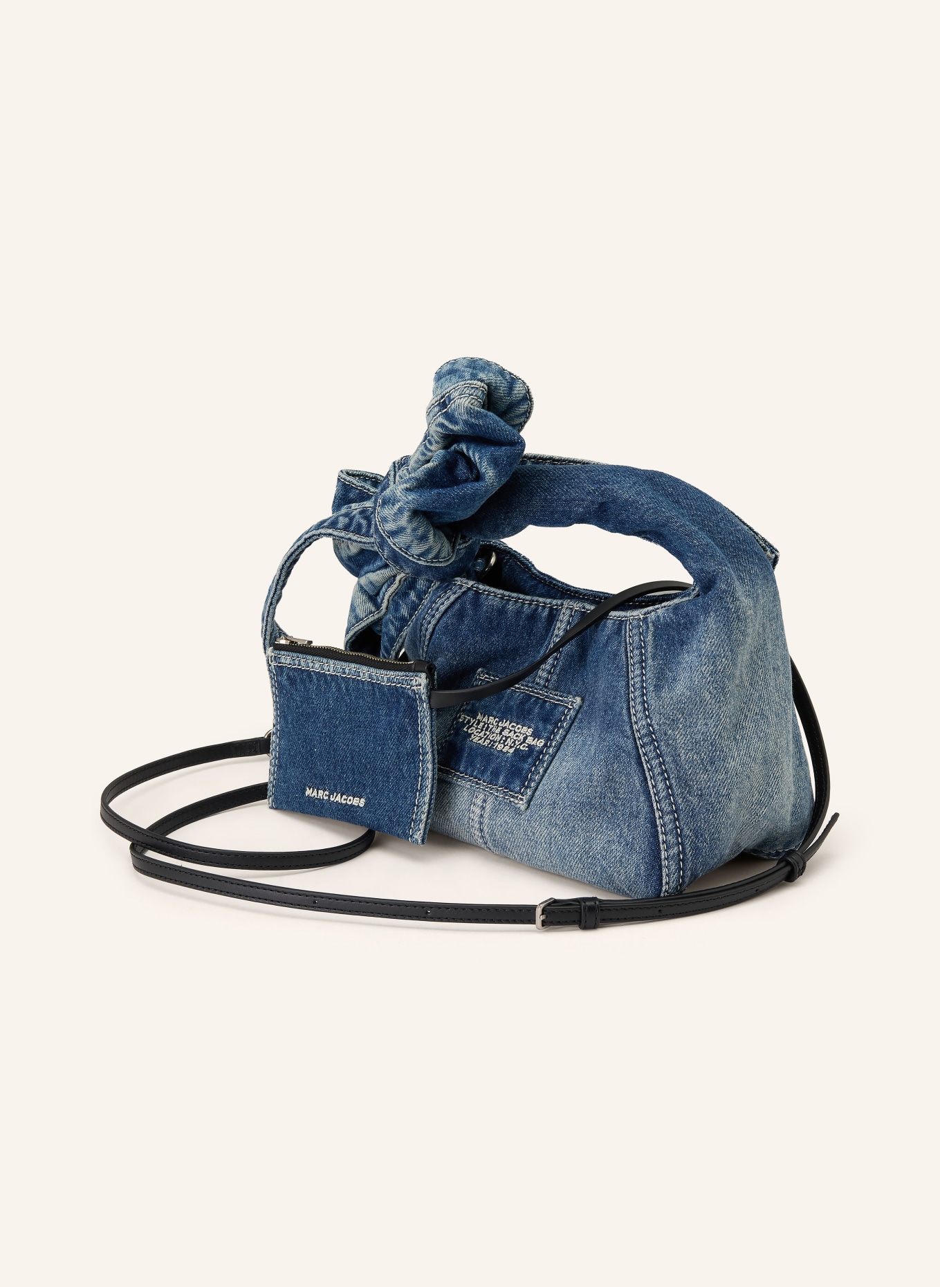 MARC JACOBS Sac à main THE BOW DENIM MINI SACK BAG avec pochette: BLEU