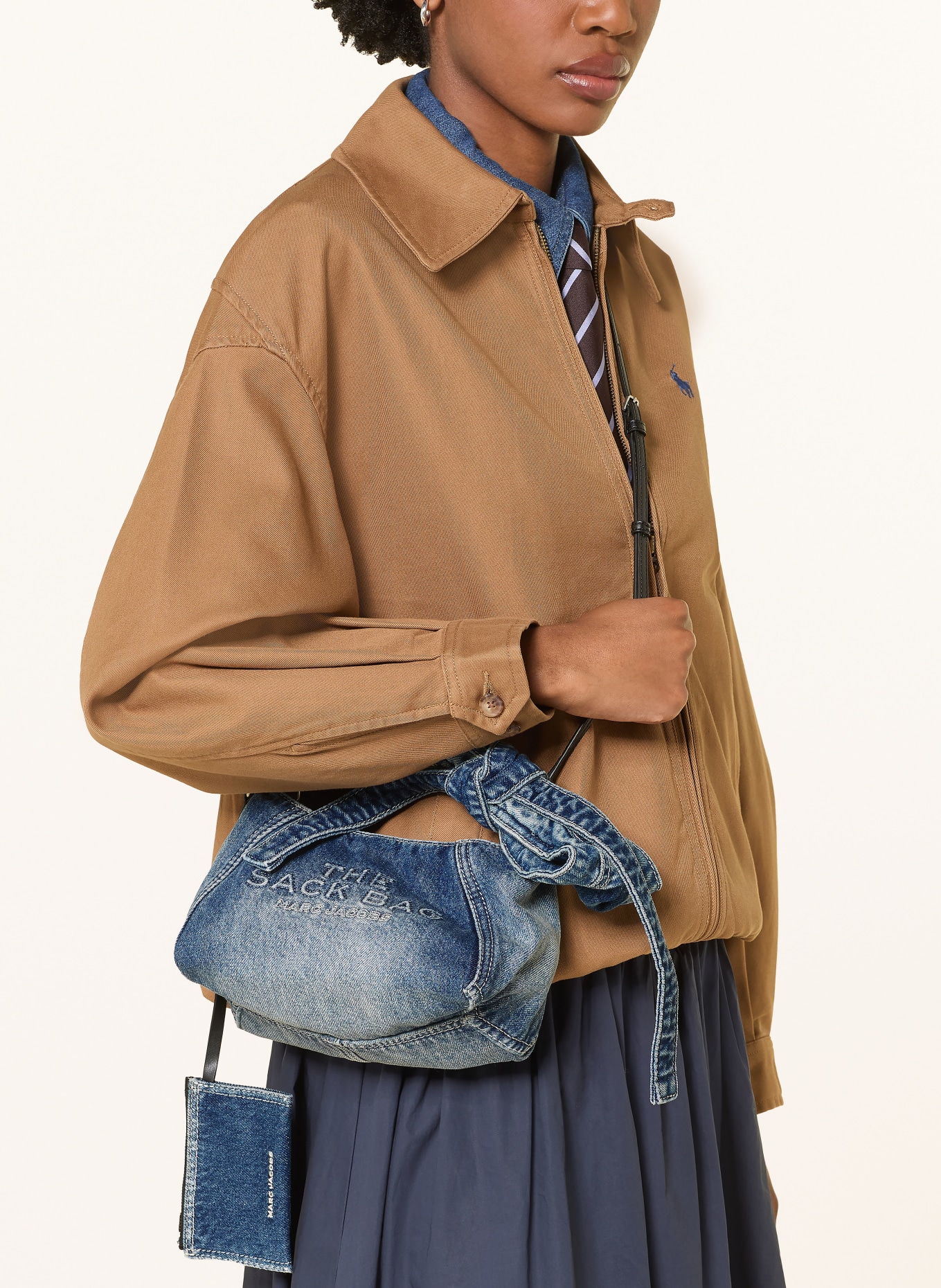 MARC JACOBS THE BOW DENIM MINI SACK BAG handbag with pouch: BLUE