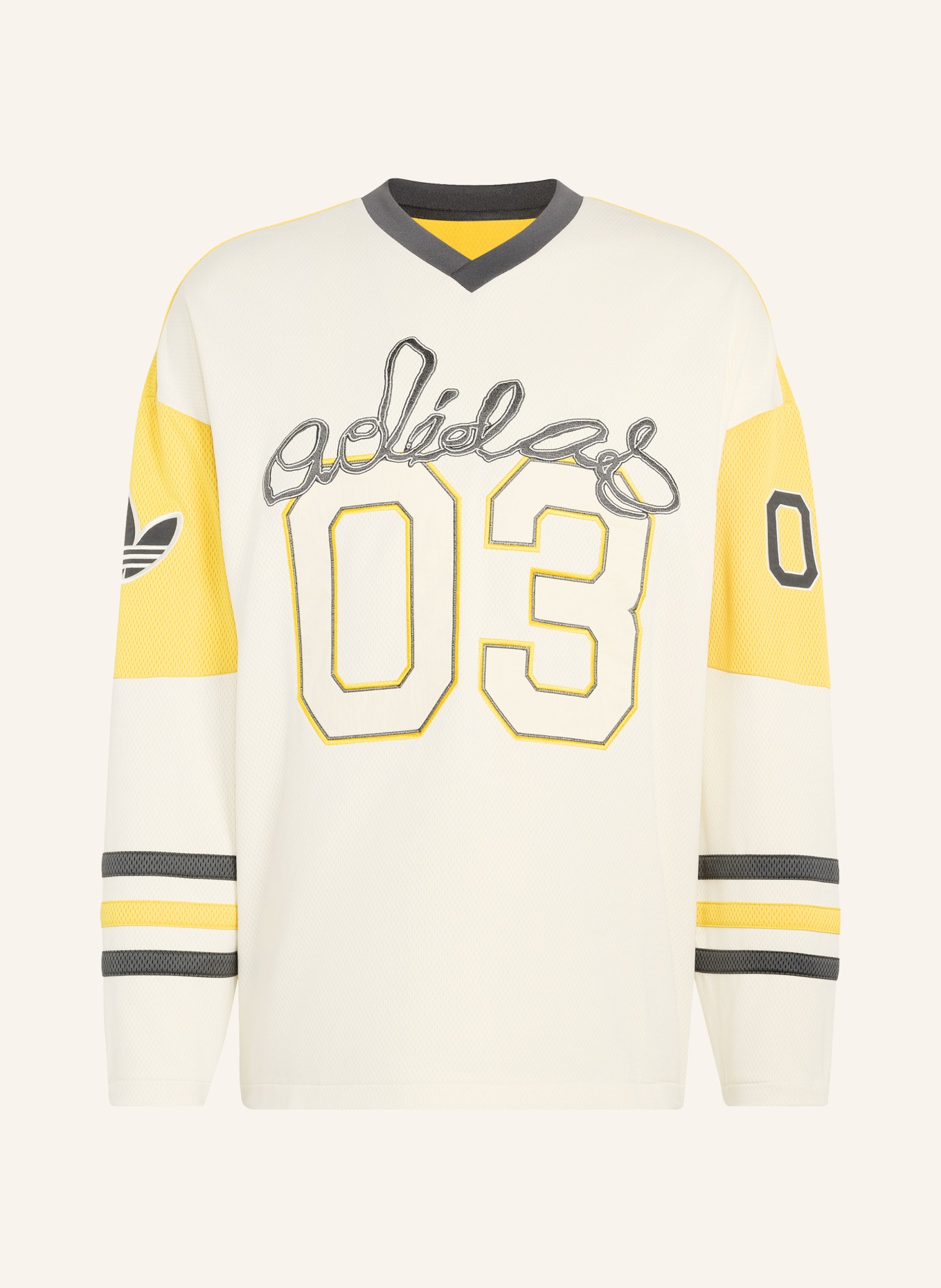 adidas Originals ORIGINALS HOCKEY-shirt met lange mouwen van mesh: CRÈME / DONKERGRIJS / GEEL