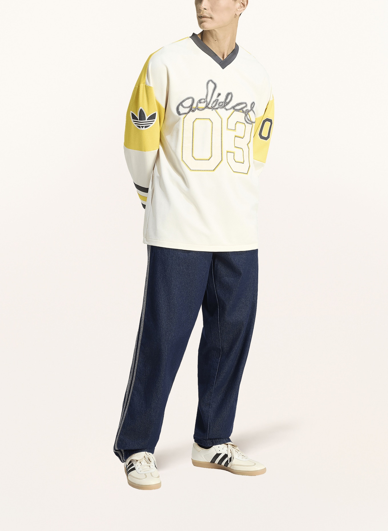 adidas Originals ORIGINALS HOCKEY-shirt met lange mouwen van mesh: CRÈME / DONKERGRIJS / GEEL