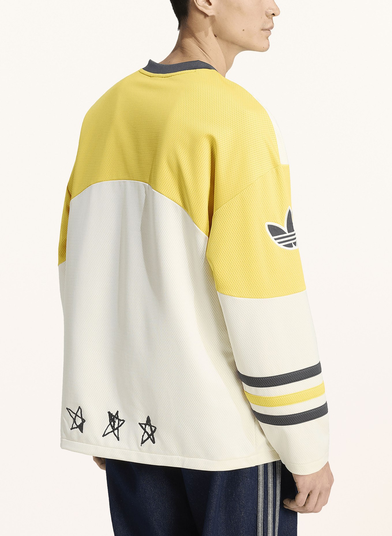 adidas Originals ORIGINALS HOCKEY-shirt met lange mouwen van mesh: CRÈME / DONKERGRIJS / GEEL