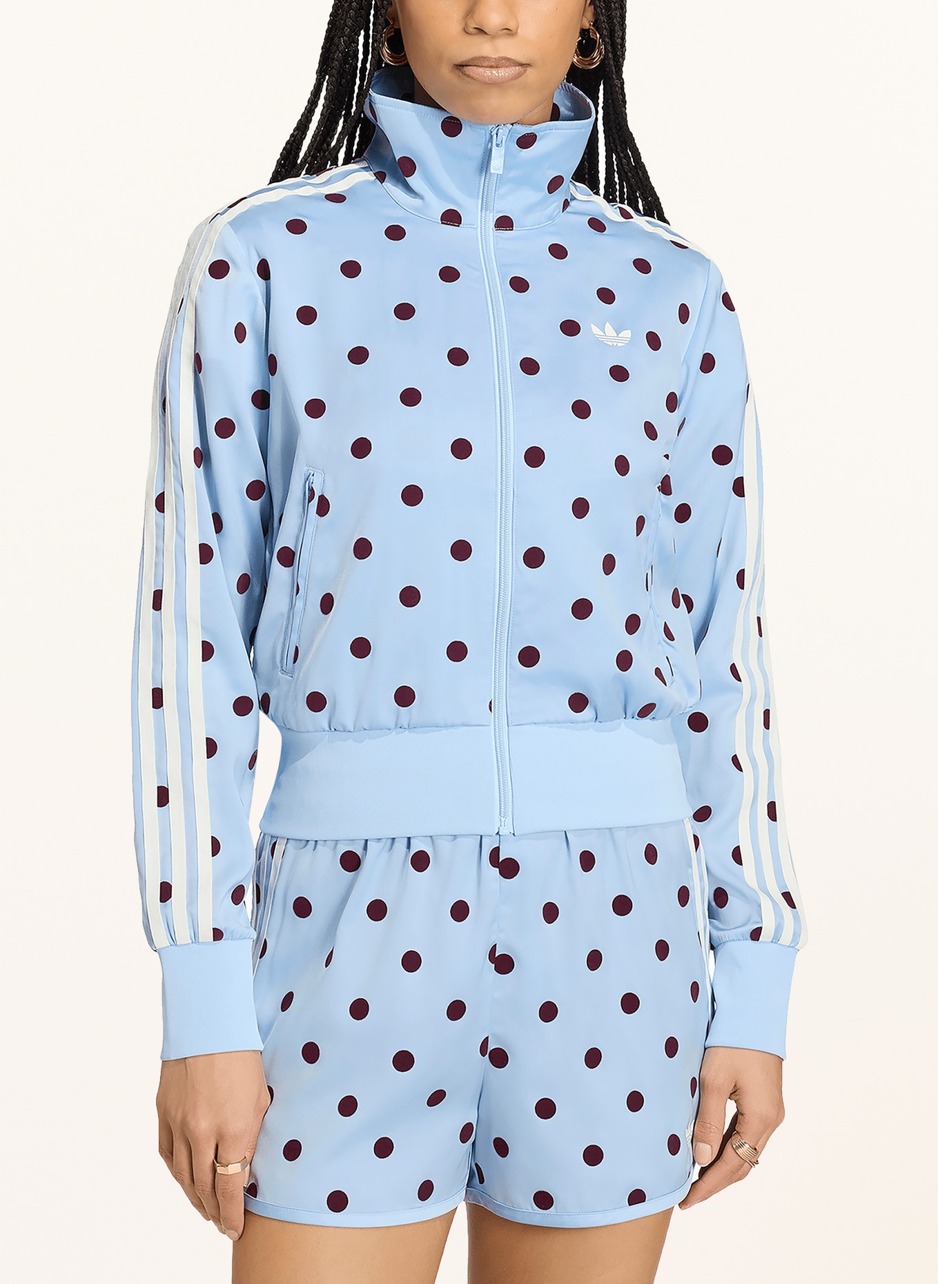 adidas Originals Veste en molleton SATIN POLKA DOTS TT: BLEU CLAIR / ROUGE FONCÉ / BLANC