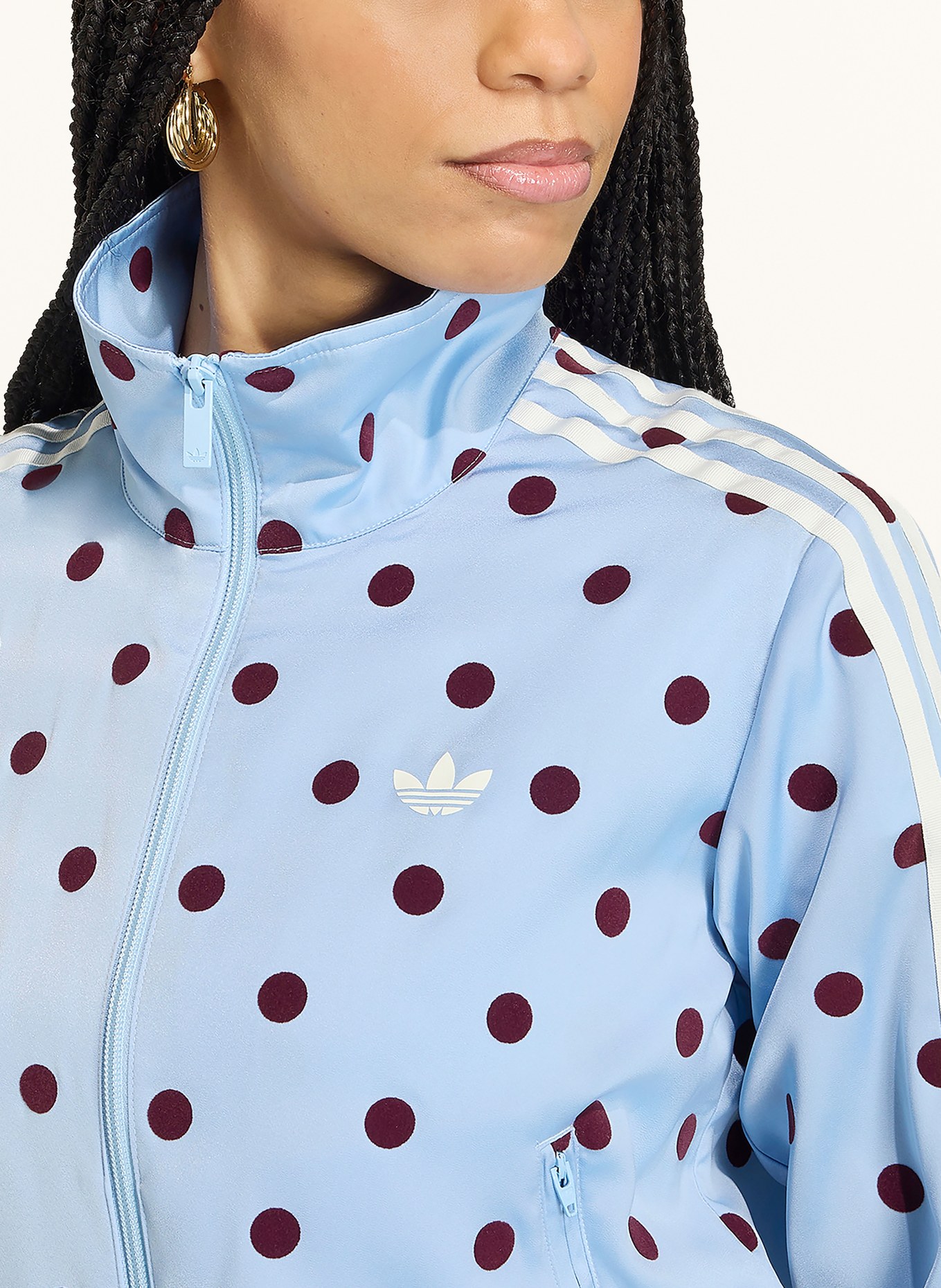adidas Originals Veste en molleton SATIN POLKA DOTS TT: BLEU CLAIR / ROUGE FONCÉ / BLANC