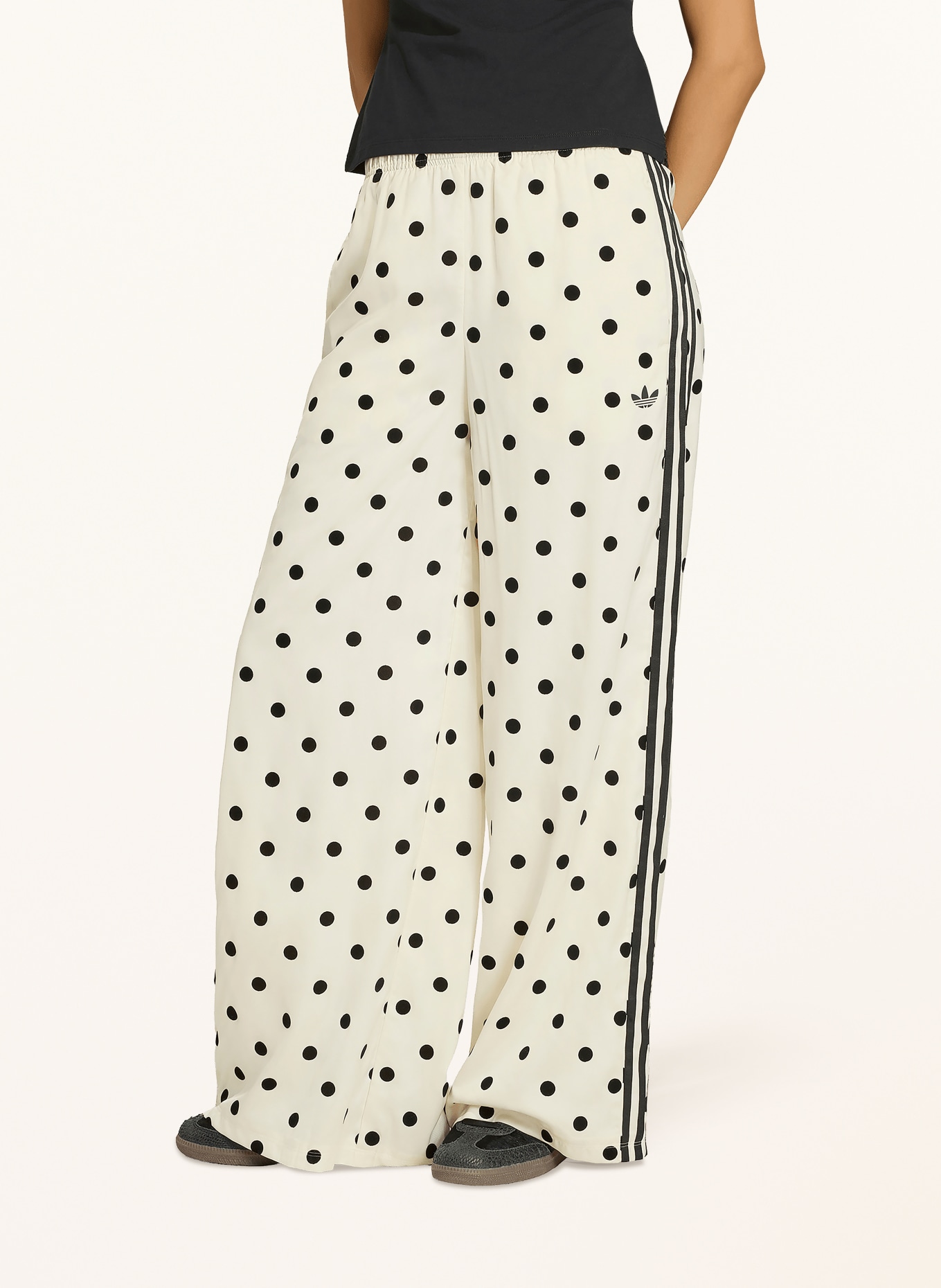 adidas Originals Satin Polka Dot Wide-Leg Pants: ECRU / BLACK