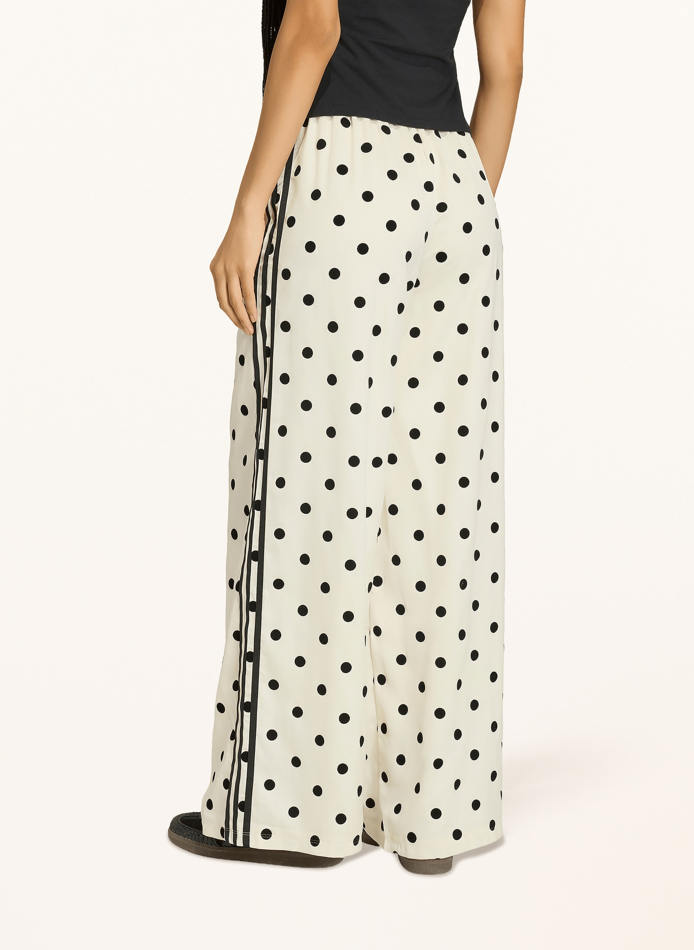 adidas Originals Satin Polka Dot Wide-Leg Pants: ECRU / BLACK