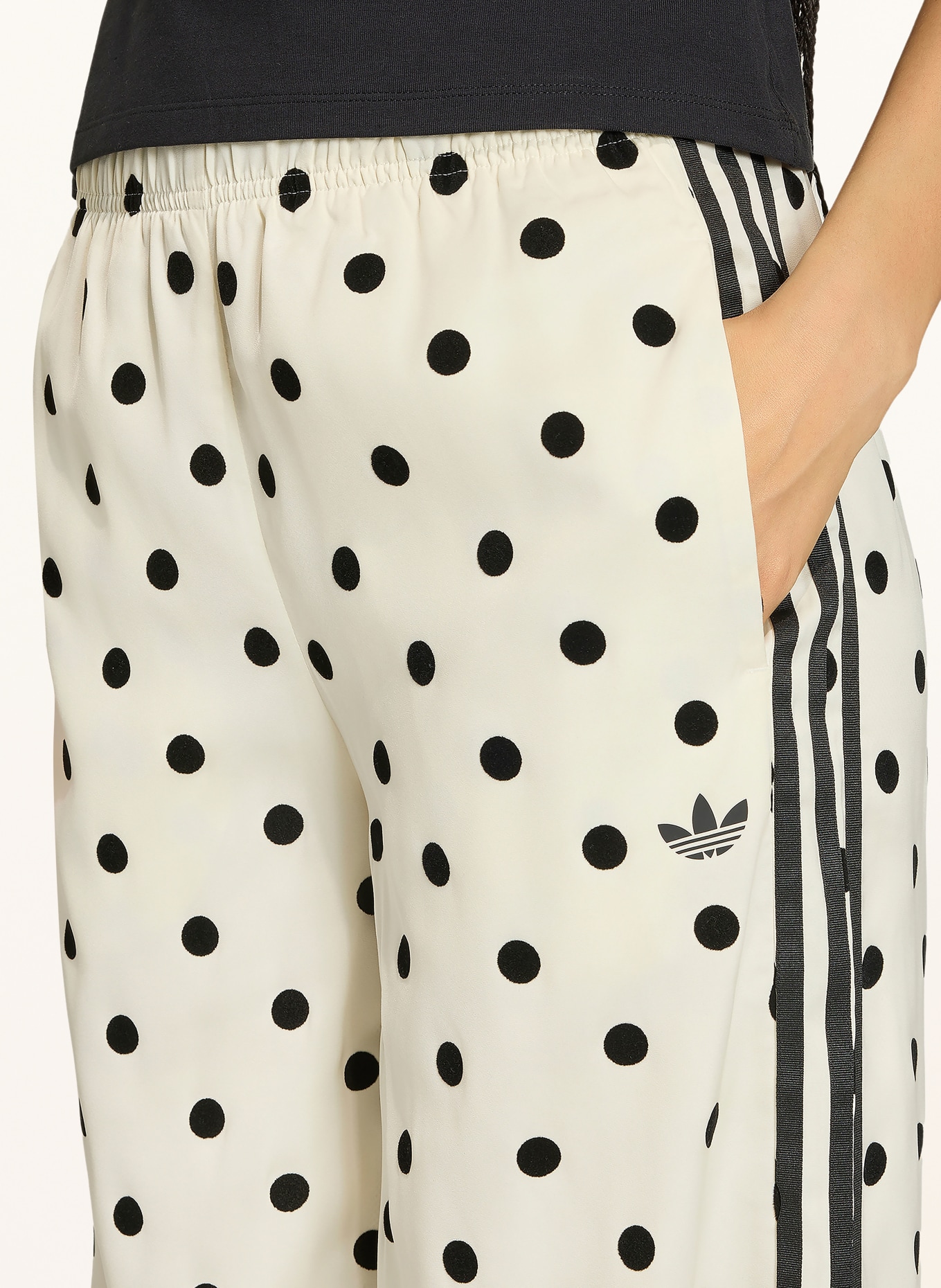 adidas Originals Satin Polka Dot Wide-Leg Pants: ECRU / BLACK