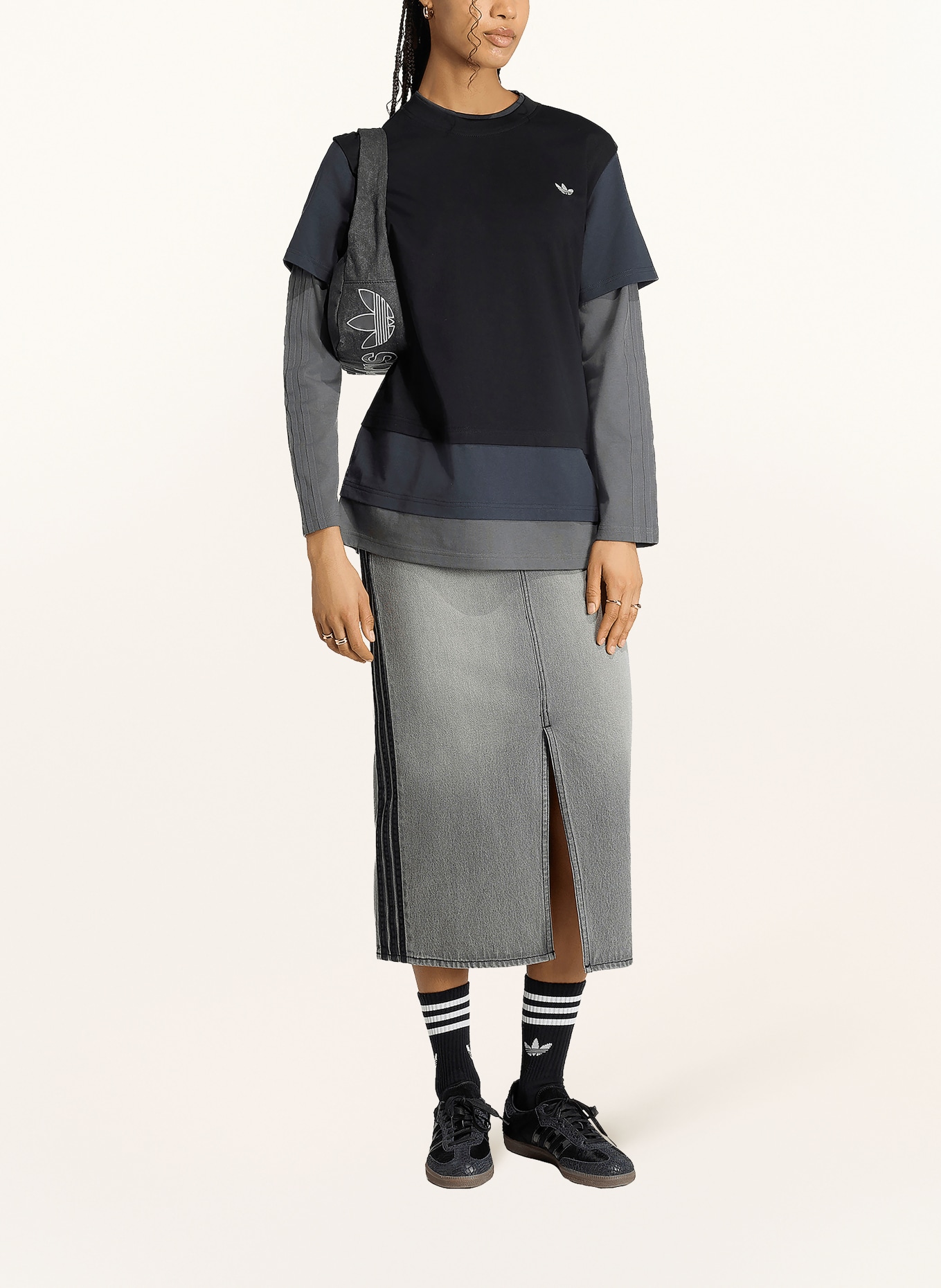 adidas Originals T-shirt met lange mouwen LOOSE LAYERED LONG SLEEVE: ZWART / DONKERGRIJS