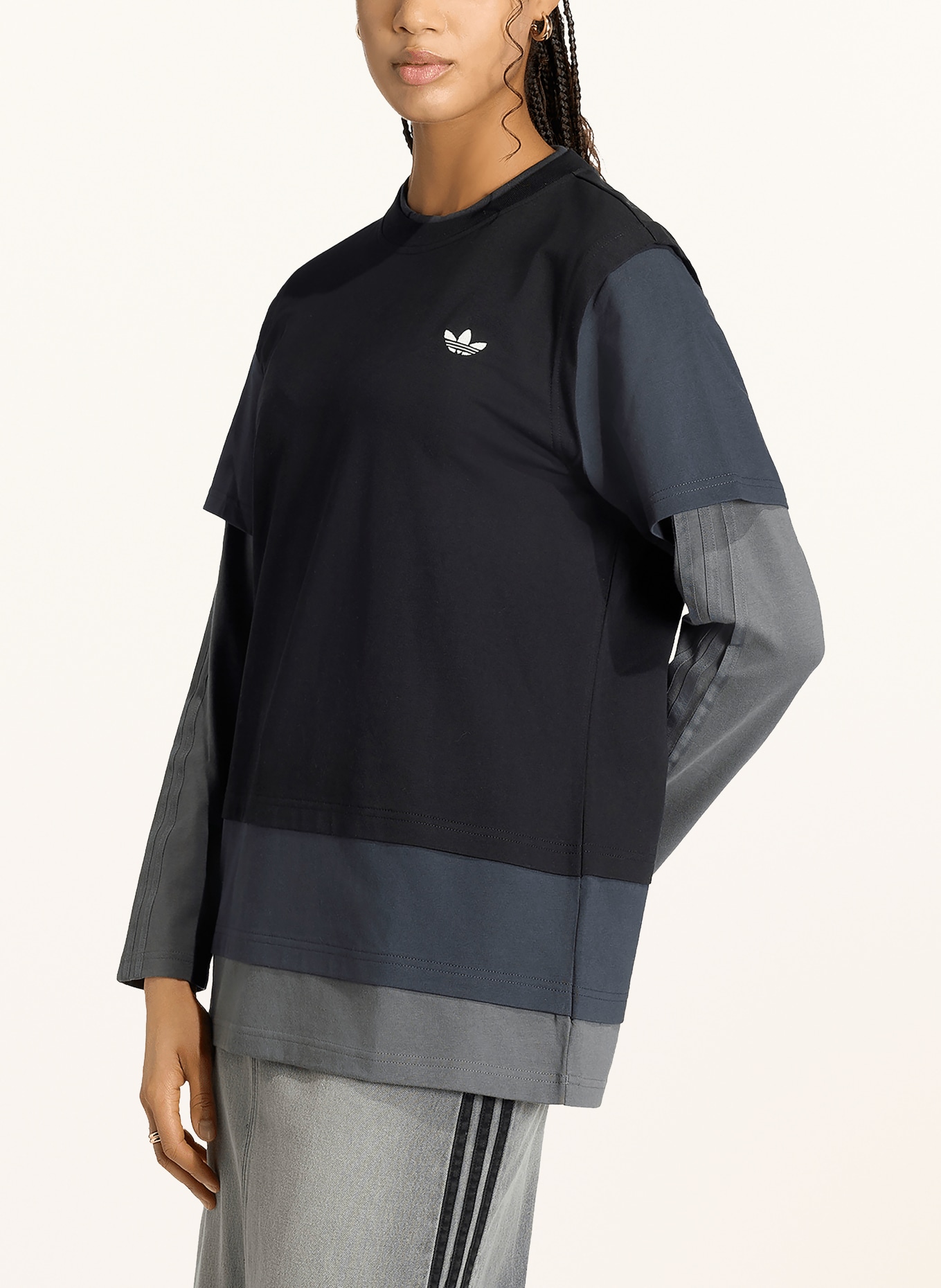 adidas Originals T-shirt met lange mouwen LOOSE LAYERED LONG SLEEVE: ZWART / DONKERGRIJS