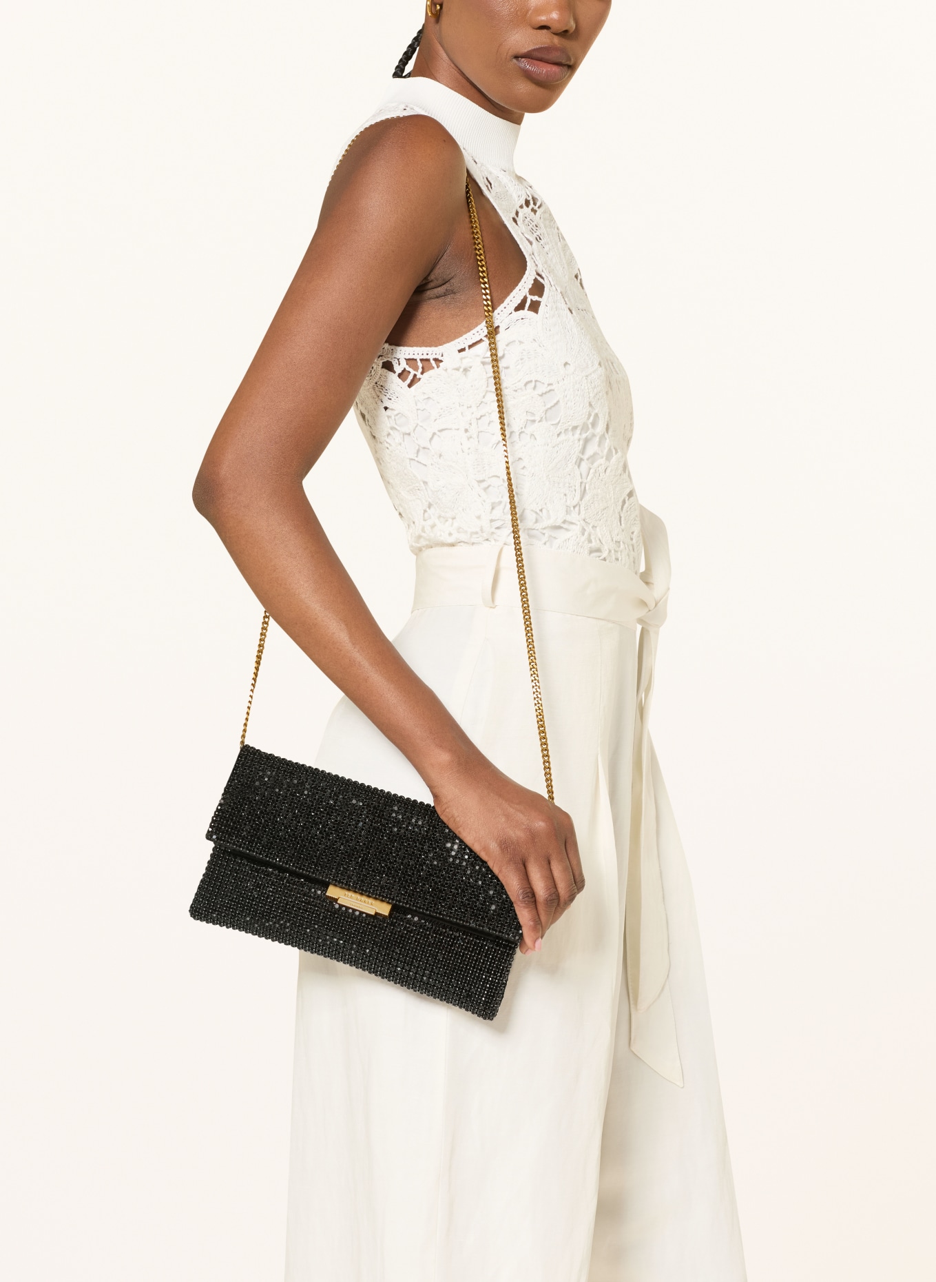 TED BAKER Torba na ramię KRISTN z kamieniami ozdobnymi: CZARNY / ZŁOTY