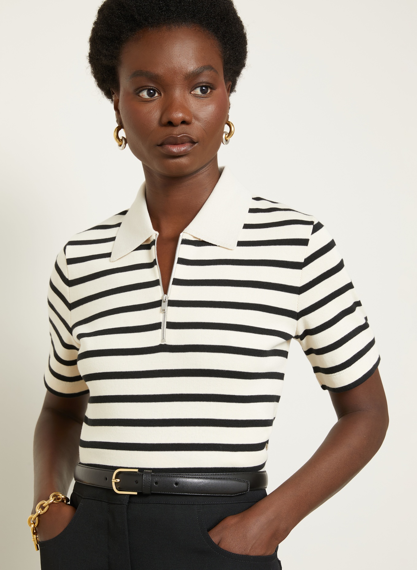 JIL SANDER Polo en maille: NOIR / ÉCRU