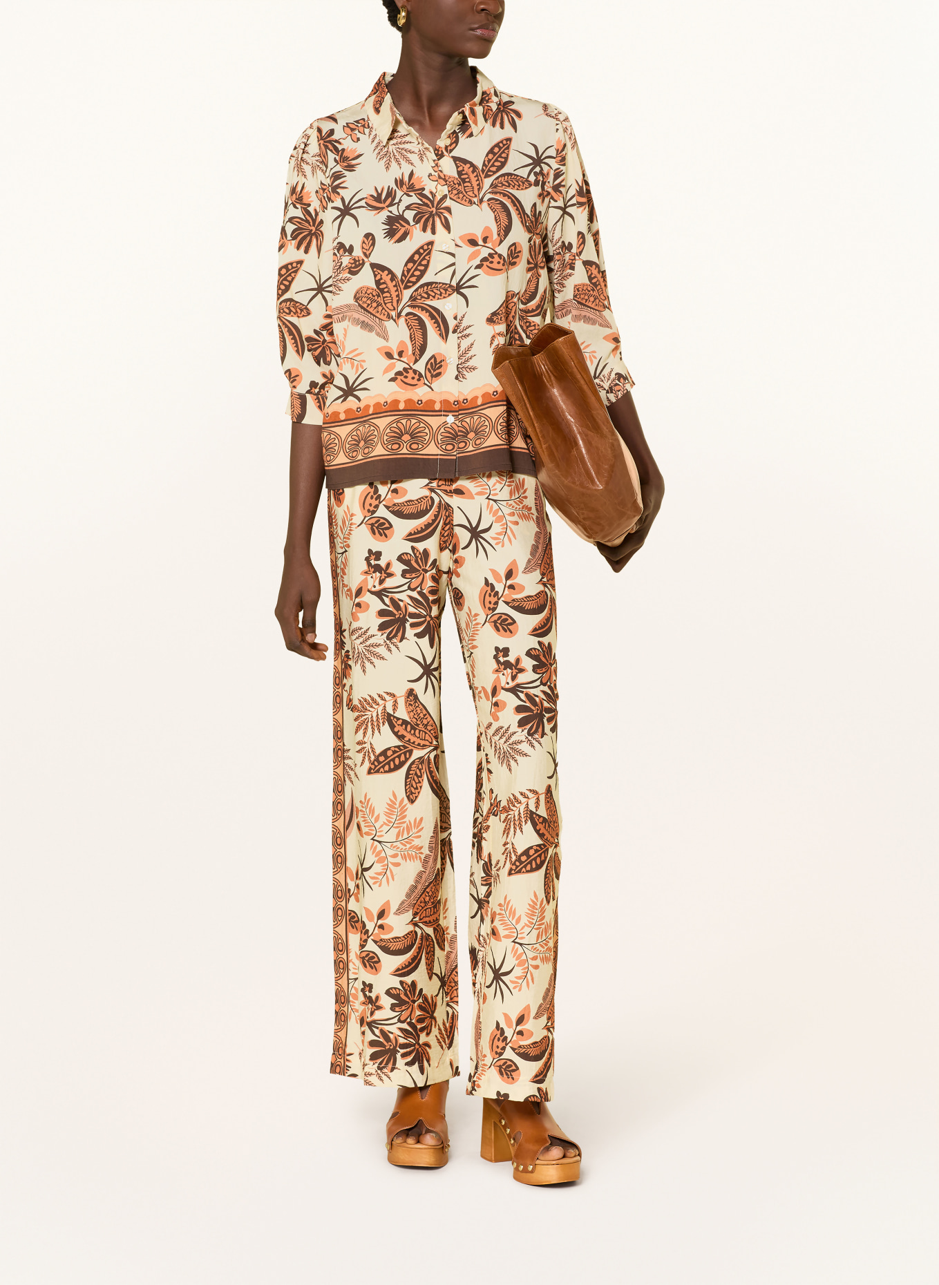 lollys laundry Hemdbluse BONOLL mit 3/4-Arm: ECRU / DUNKELBRAUN / BRAUN