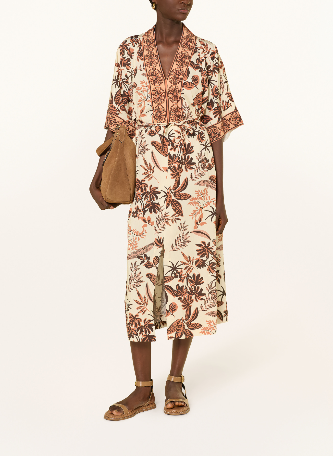 lollys laundry Robe JEMIMALL à manches 3/4: CRÈME / MARRON FONCÉ / ORANGE FONCÉ