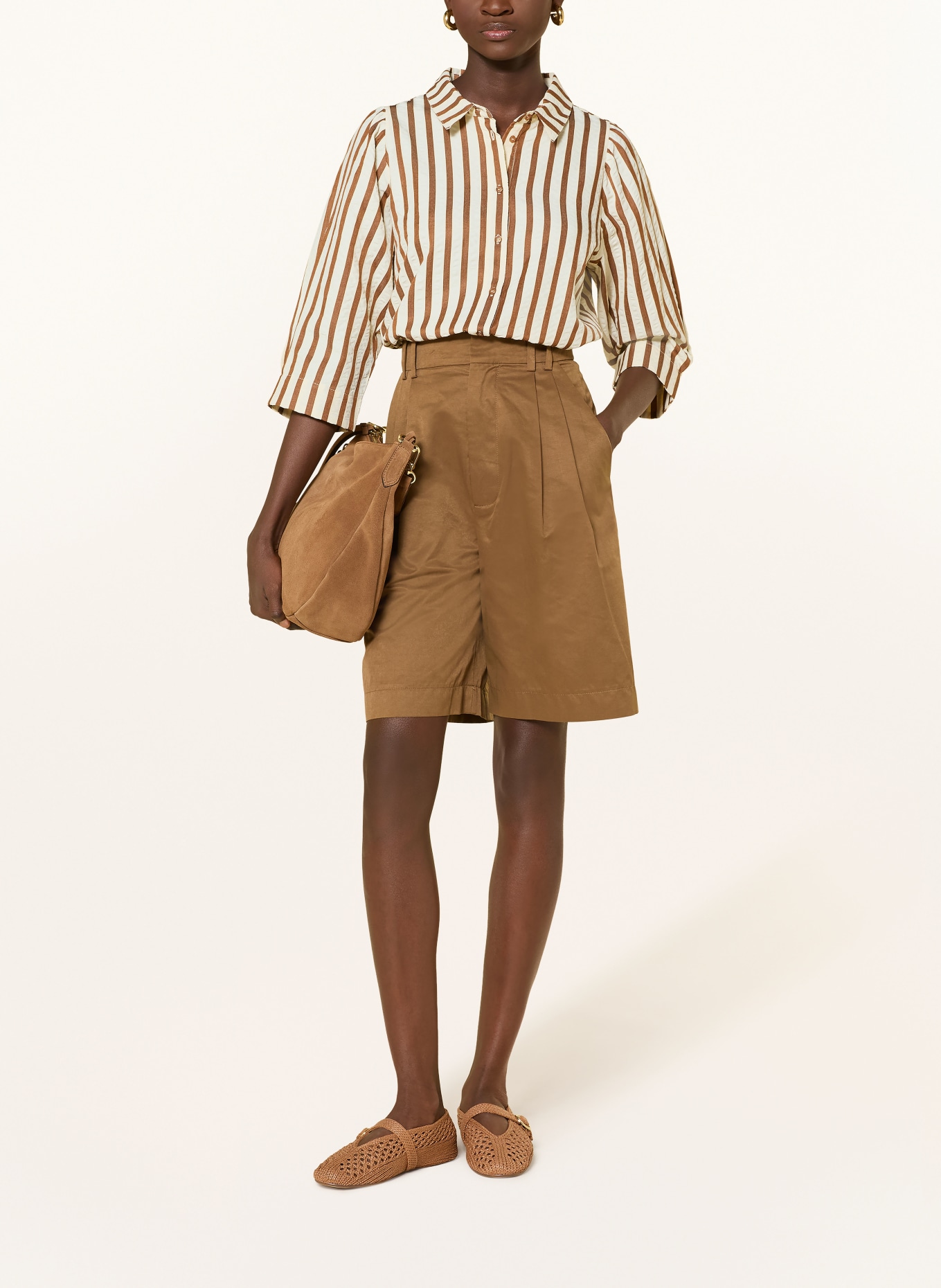 lollys laundry Hemdbluse BONOLL mit 3/4-Arm: CREME / BRAUN