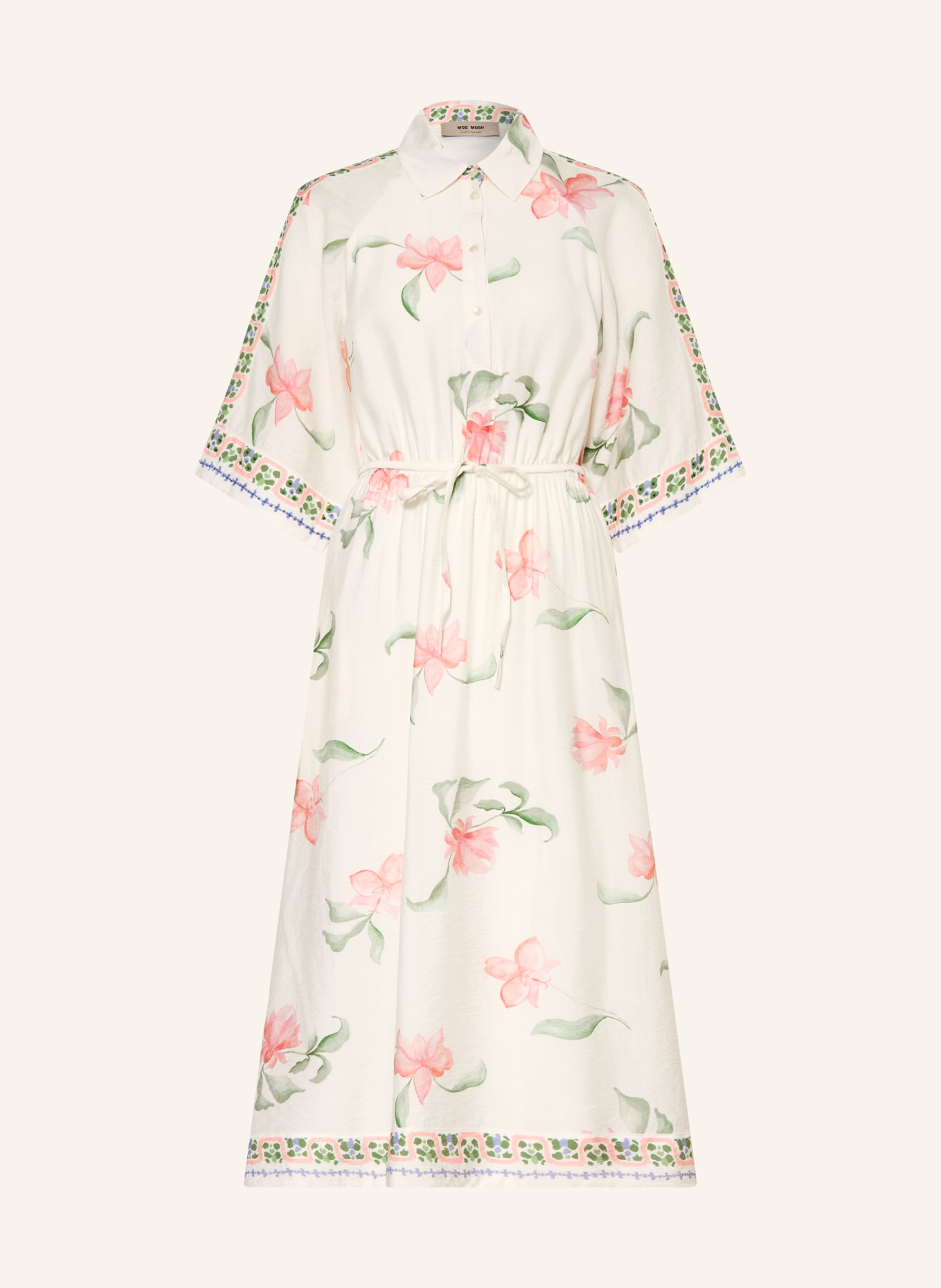 MOS MOSH Sukienka MMBUNNO z ozdobnymi perełkami i rękawami 3/4: ECRU / RÓŻOWY / ZIELONY