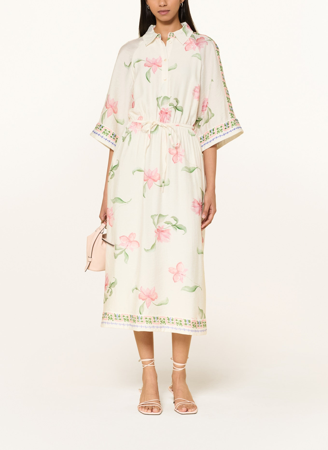 MOS MOSH Sukienka MMBUNNO z ozdobnymi perełkami i rękawami 3/4: ECRU / RÓŻOWY / ZIELONY