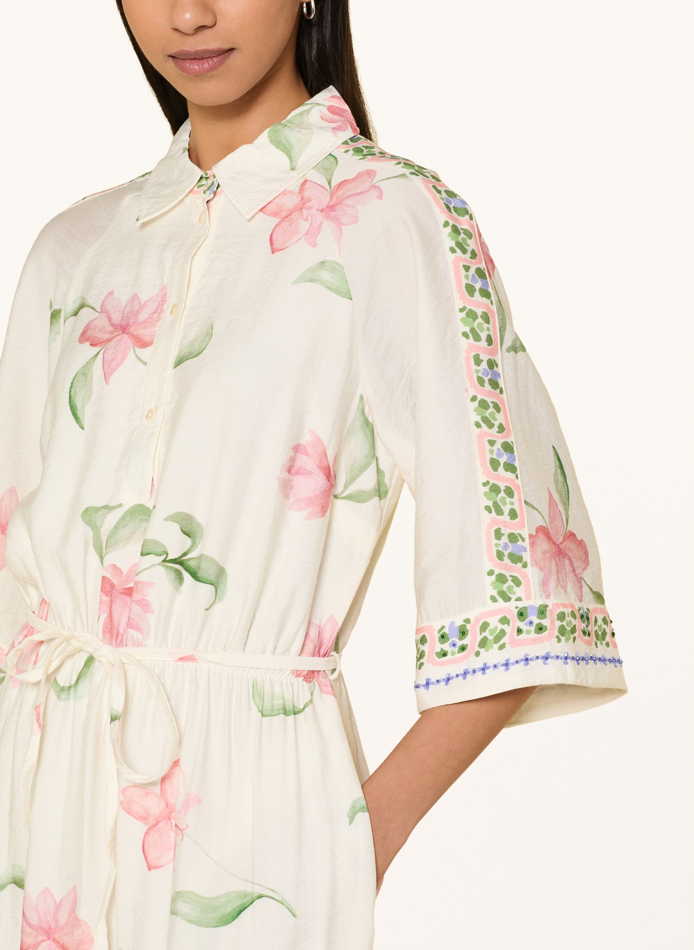 MOS MOSH Sukienka MMBUNNO z ozdobnymi perełkami i rękawami 3/4: ECRU / RÓŻOWY / ZIELONY