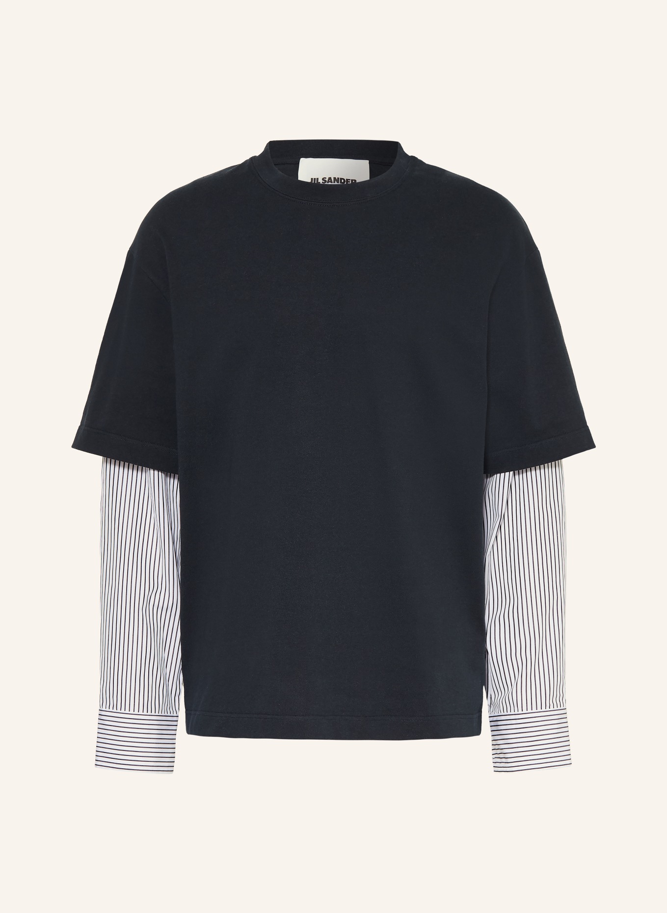 JIL SANDER Longsleeve im Materialmix: SCHWARZ / WEISS