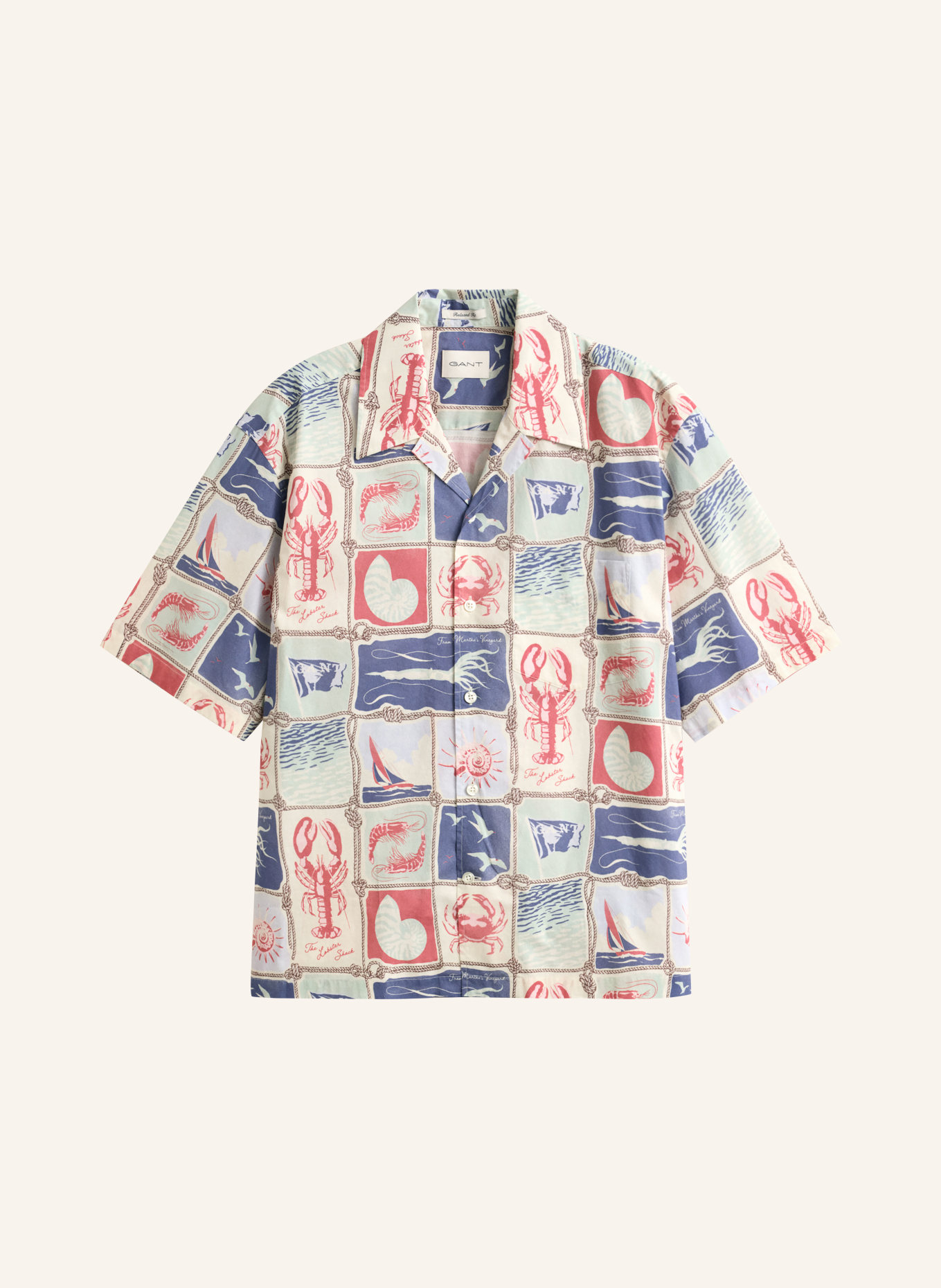 GANT Resorthemd met relaxte pasvorm: CRÈME / ROOD / BLAUW