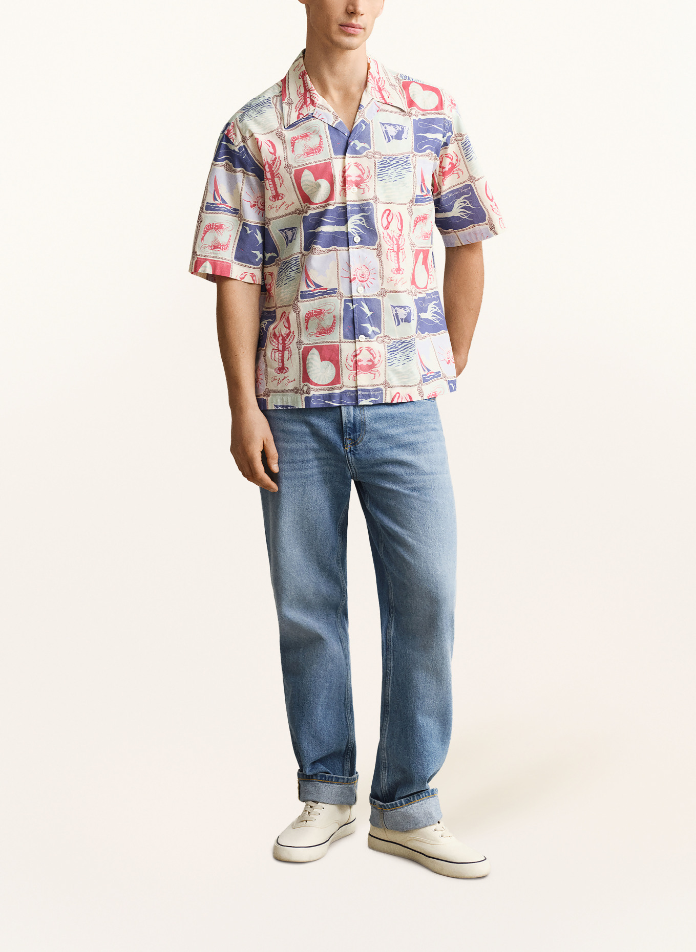 GANT Resorthemd met relaxte pasvorm: CRÈME / ROOD / BLAUW