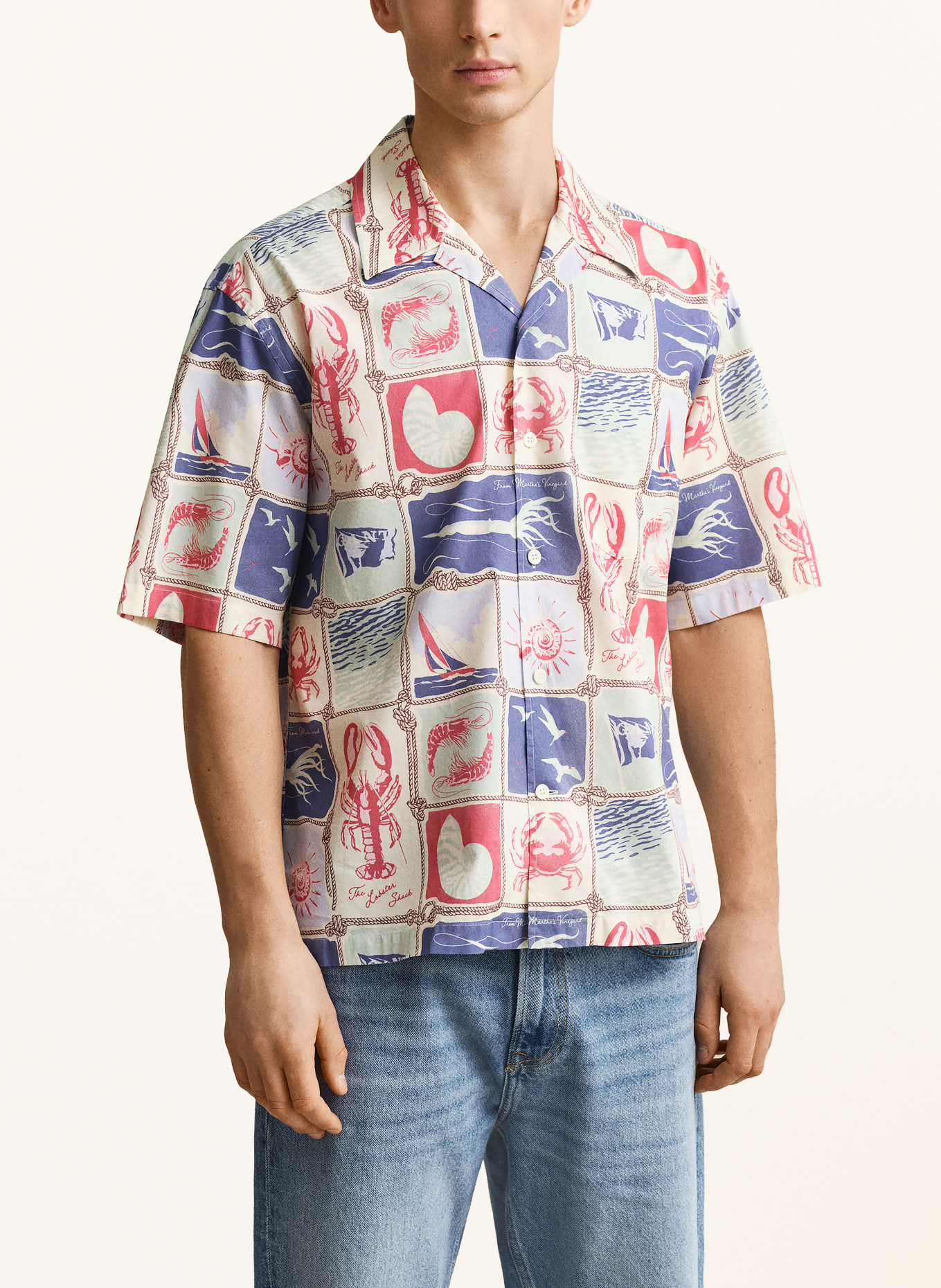 GANT Resorthemd met relaxte pasvorm: CRÈME / ROOD / BLAUW