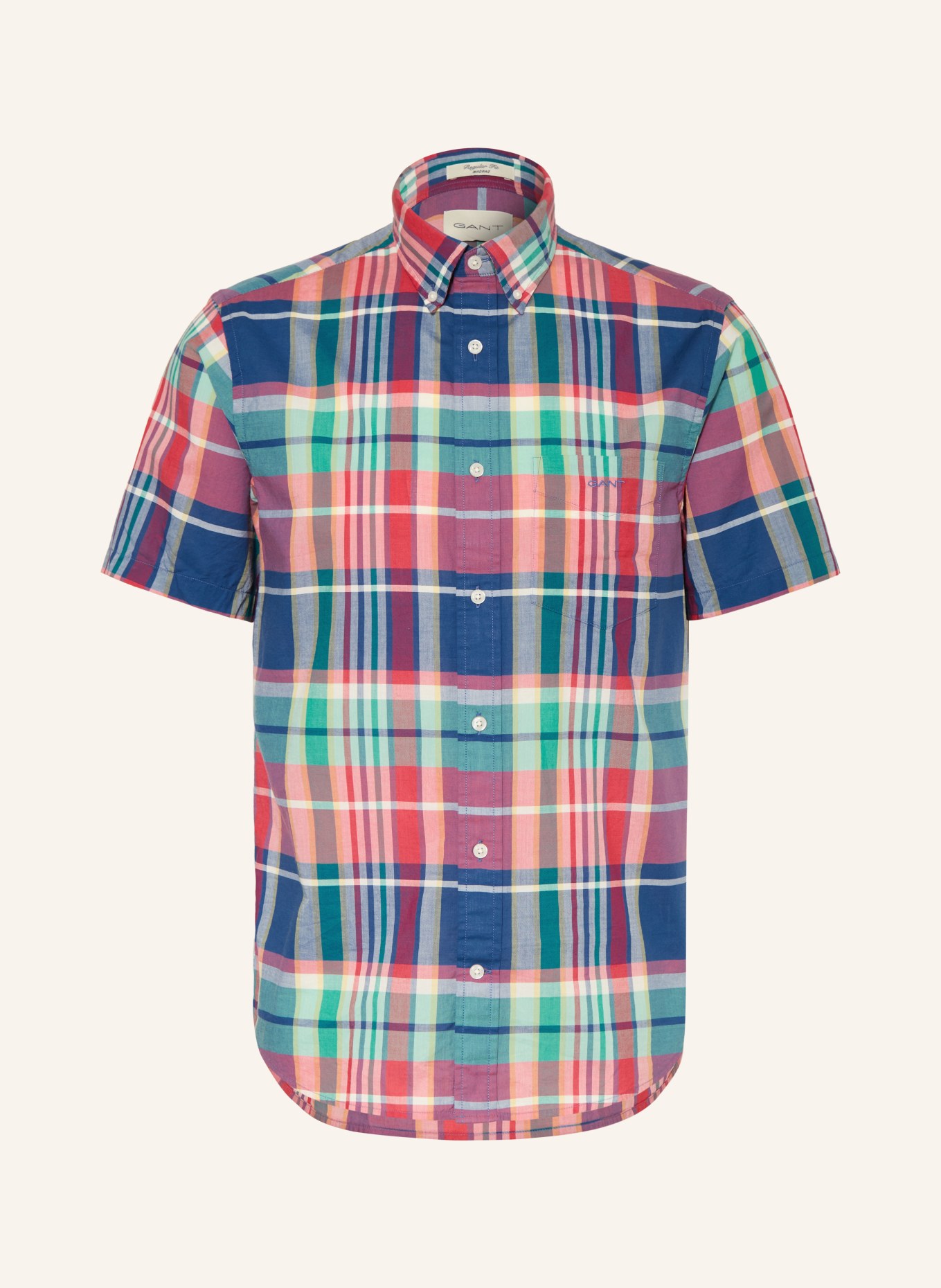 GANT Kurzarm-Hemd Regular Fit: BLAU / ROT / GRÜN