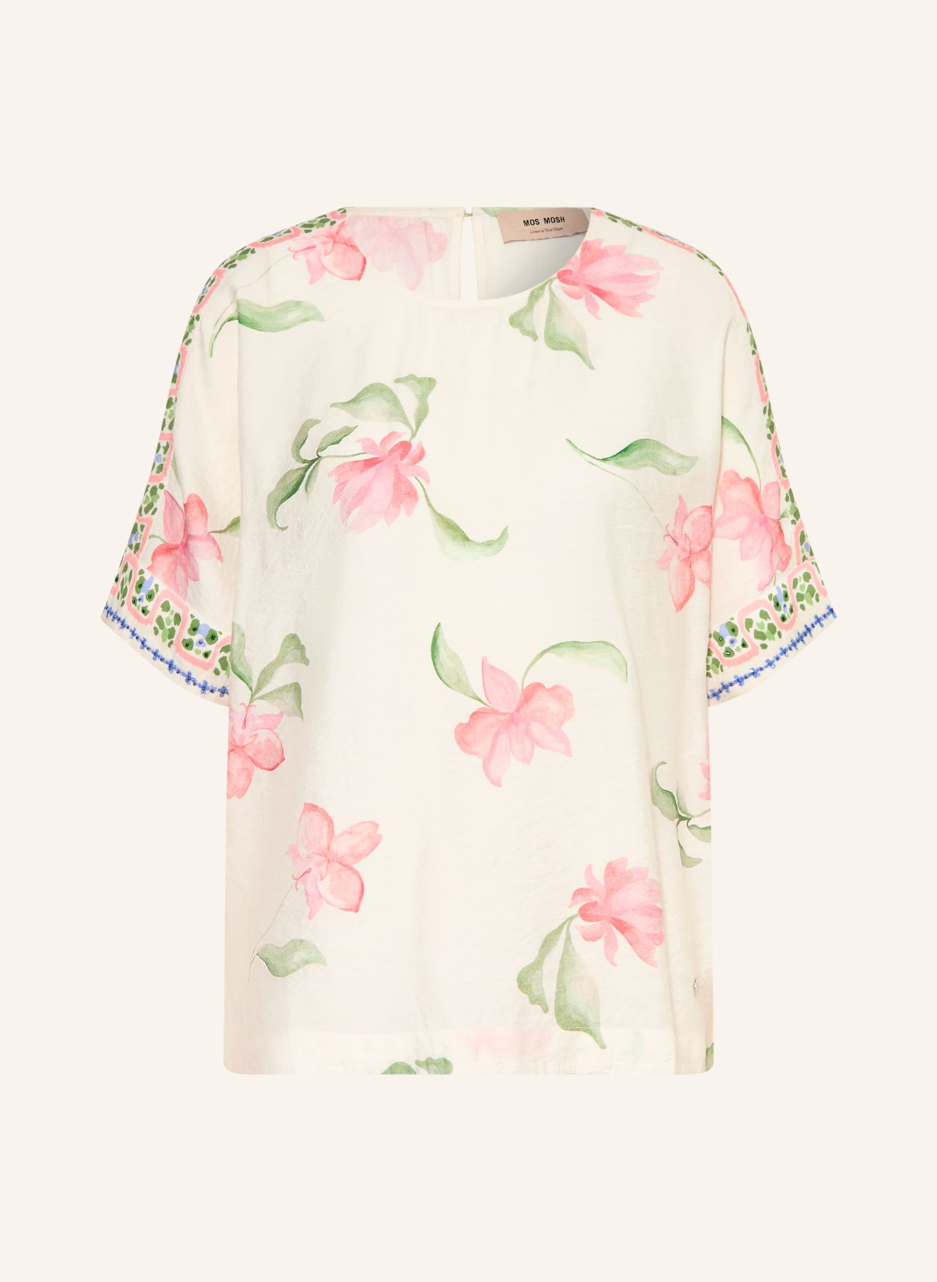 MOS MOSH MMPALMA blouse shirt with gemstones: WHITE / PINK / GREEN