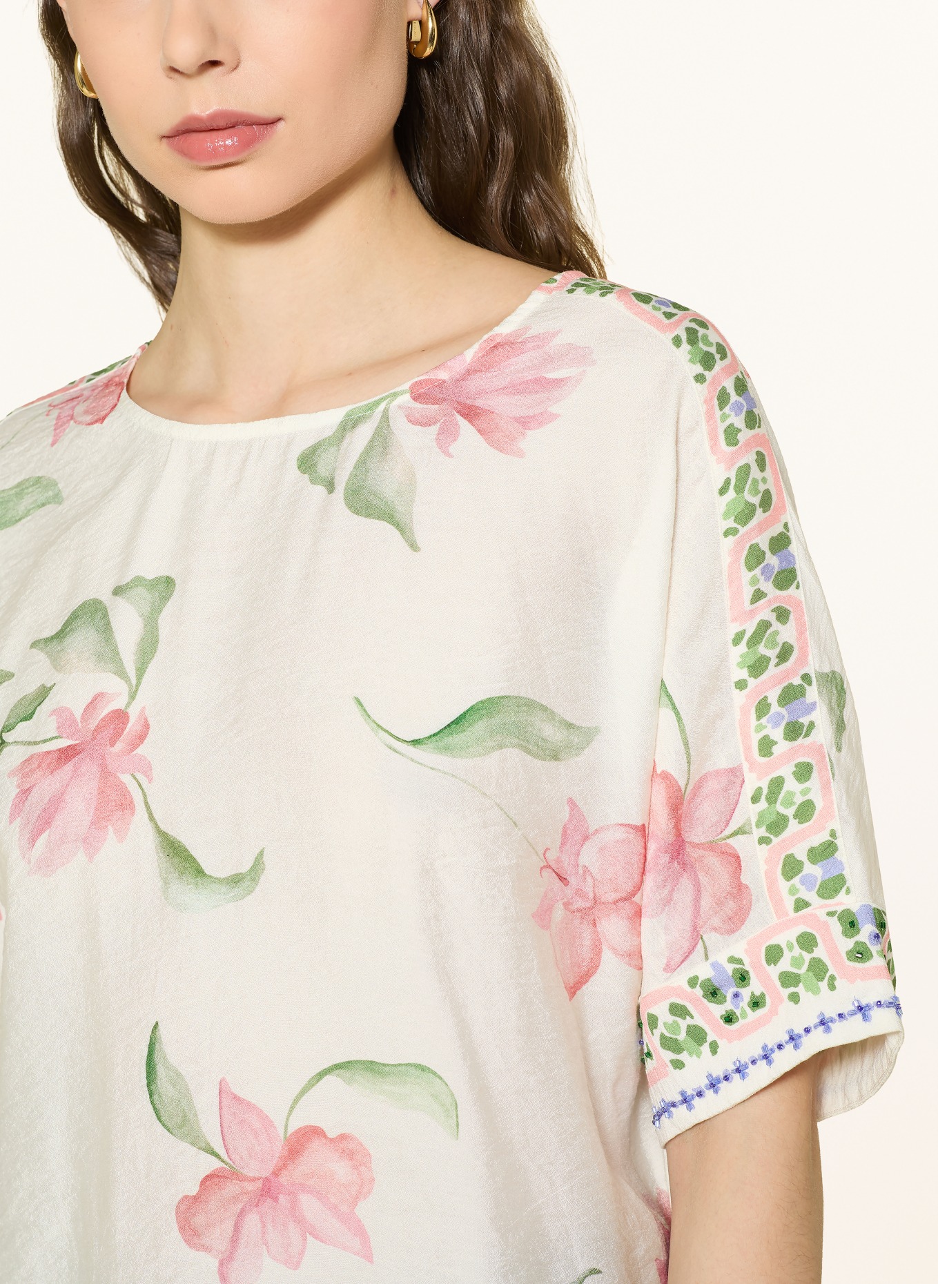 MOS MOSH MMPALMA blouse shirt with gemstones: WHITE / PINK / GREEN