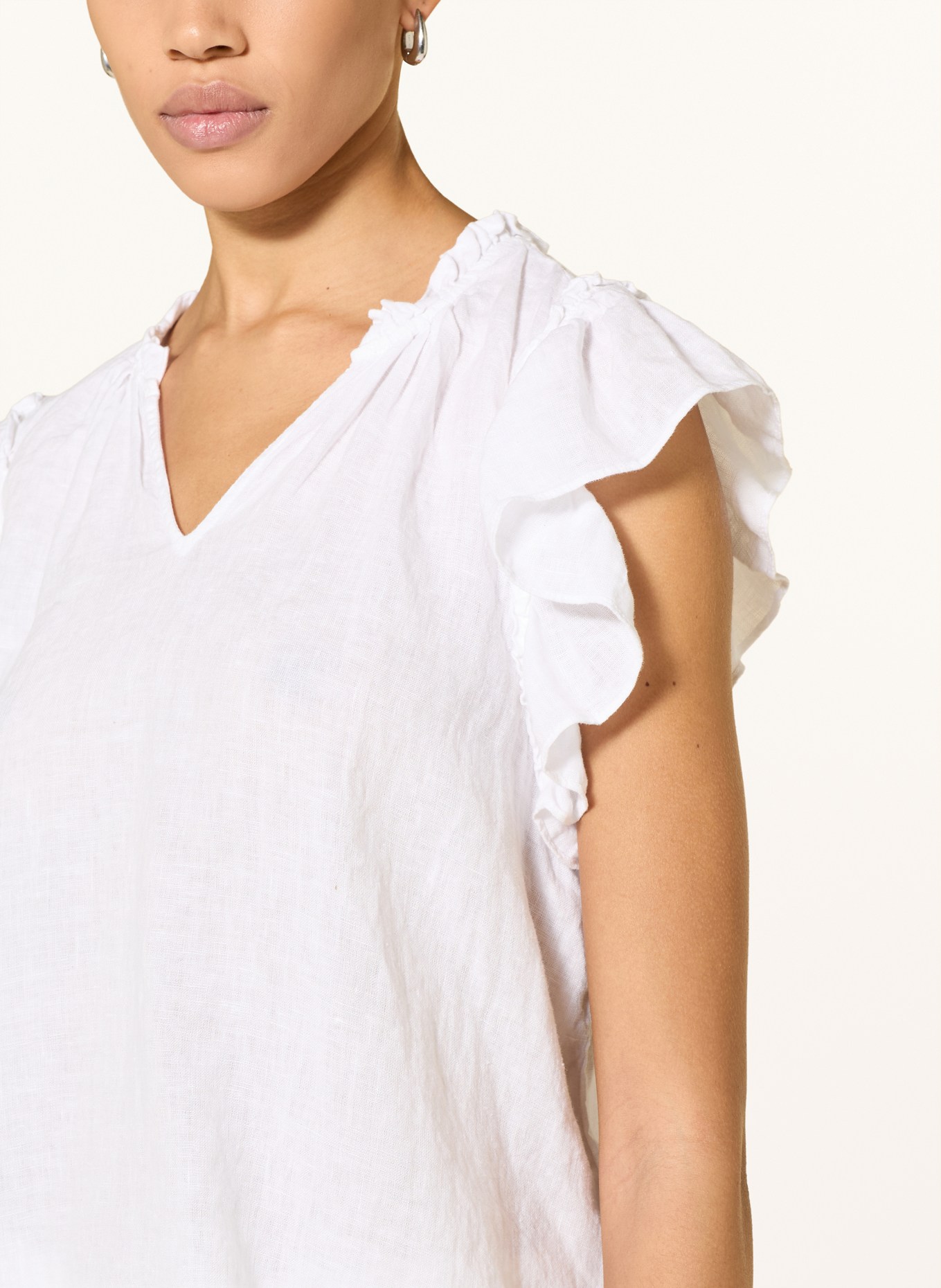 MOS MOSH MMTEA-blouse van linnen met ruches: WIT