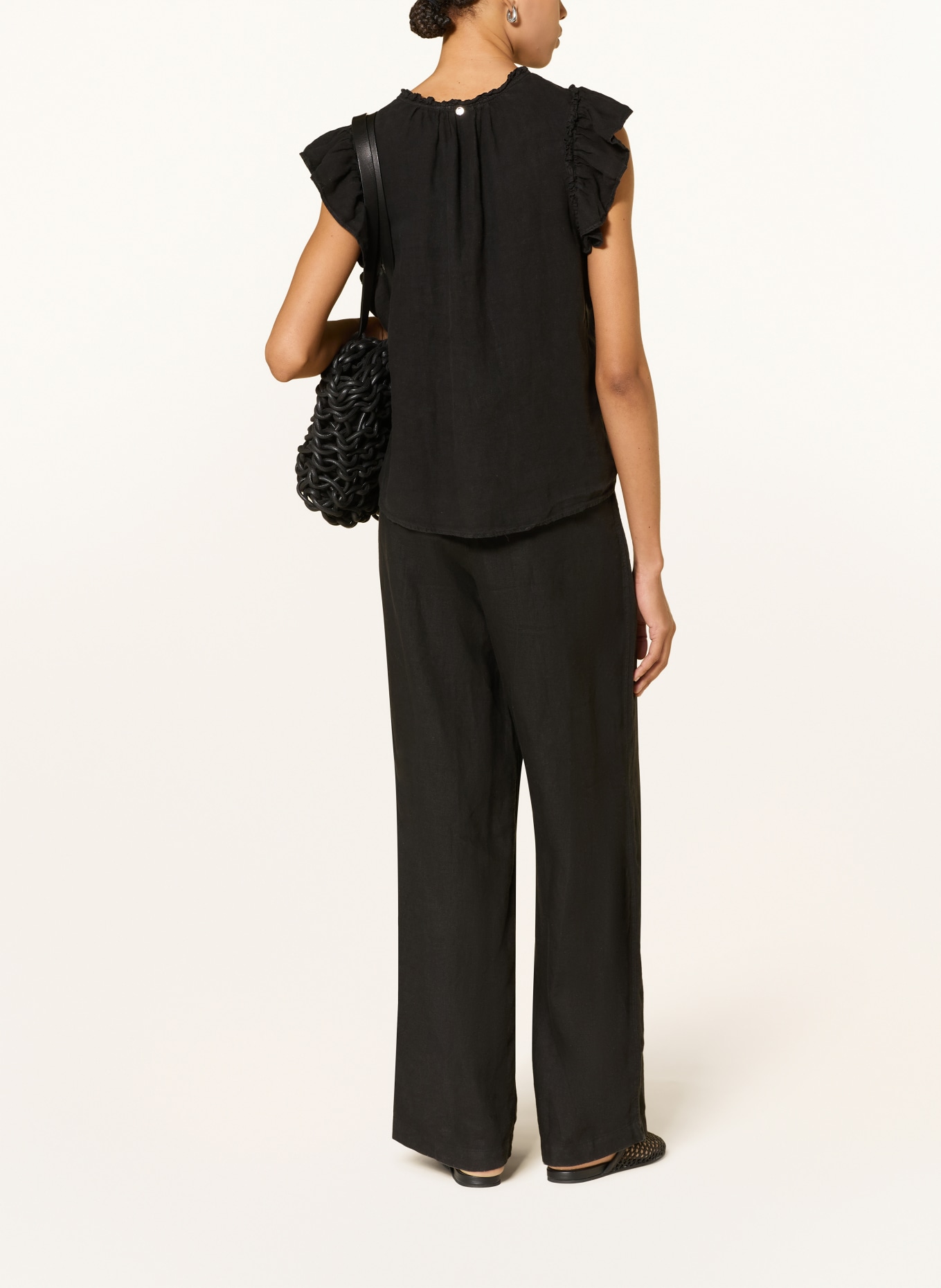 MOS MOSH MMTEA-blouse van linnen met ruches: ZWART