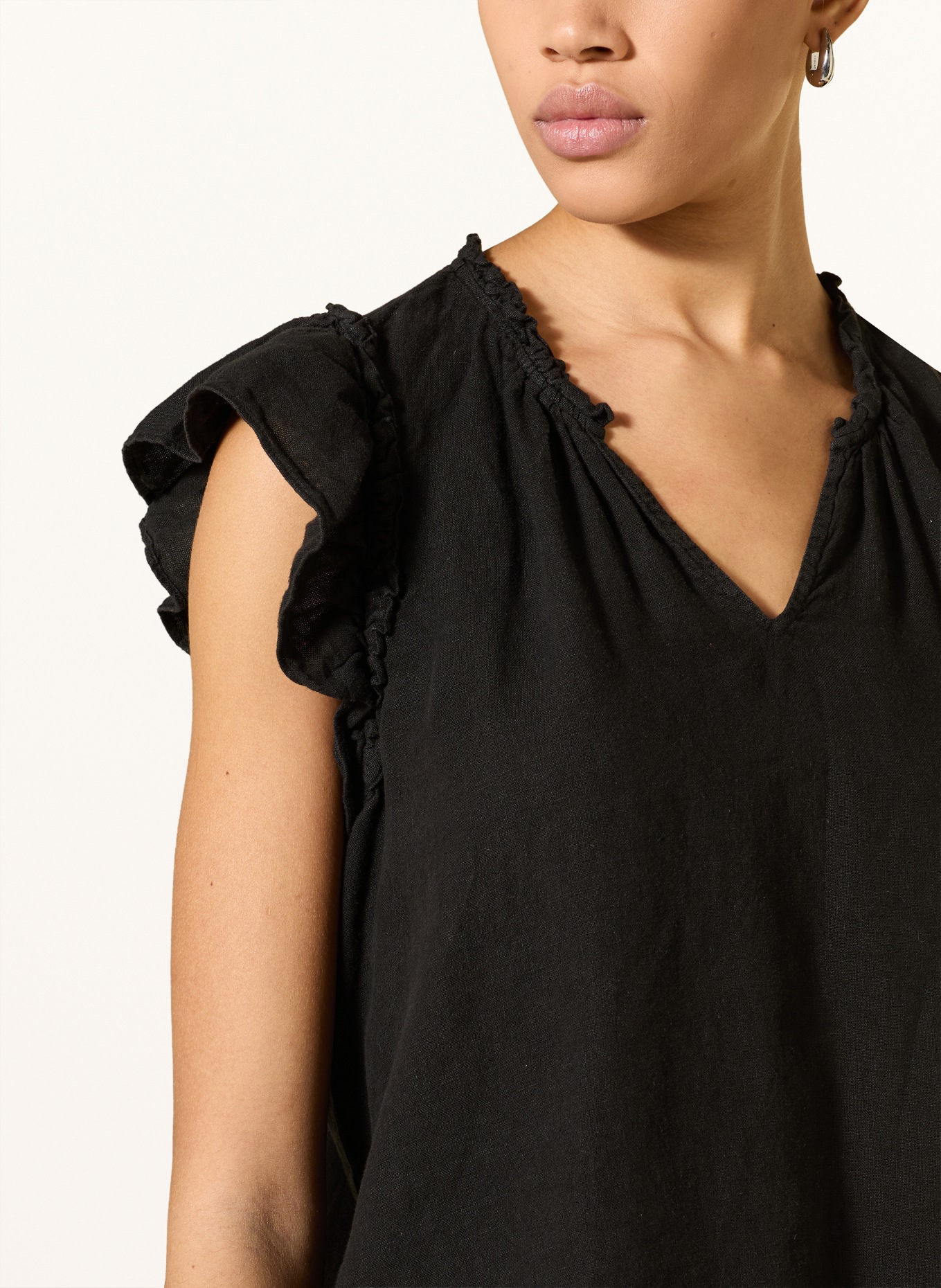 MOS MOSH MMTEA-blouse van linnen met ruches: ZWART