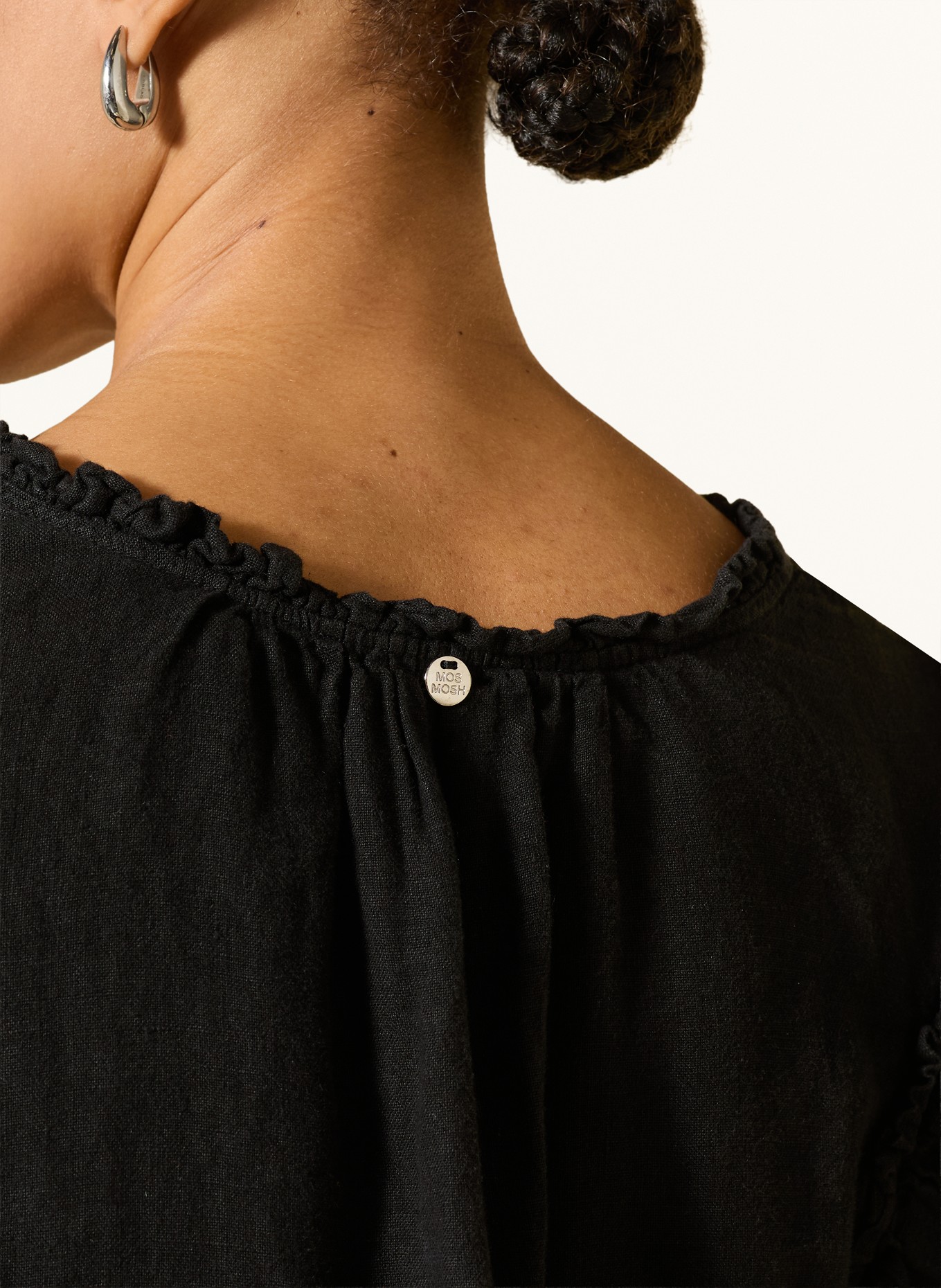 MOS MOSH MMTEA-blouse van linnen met ruches: ZWART