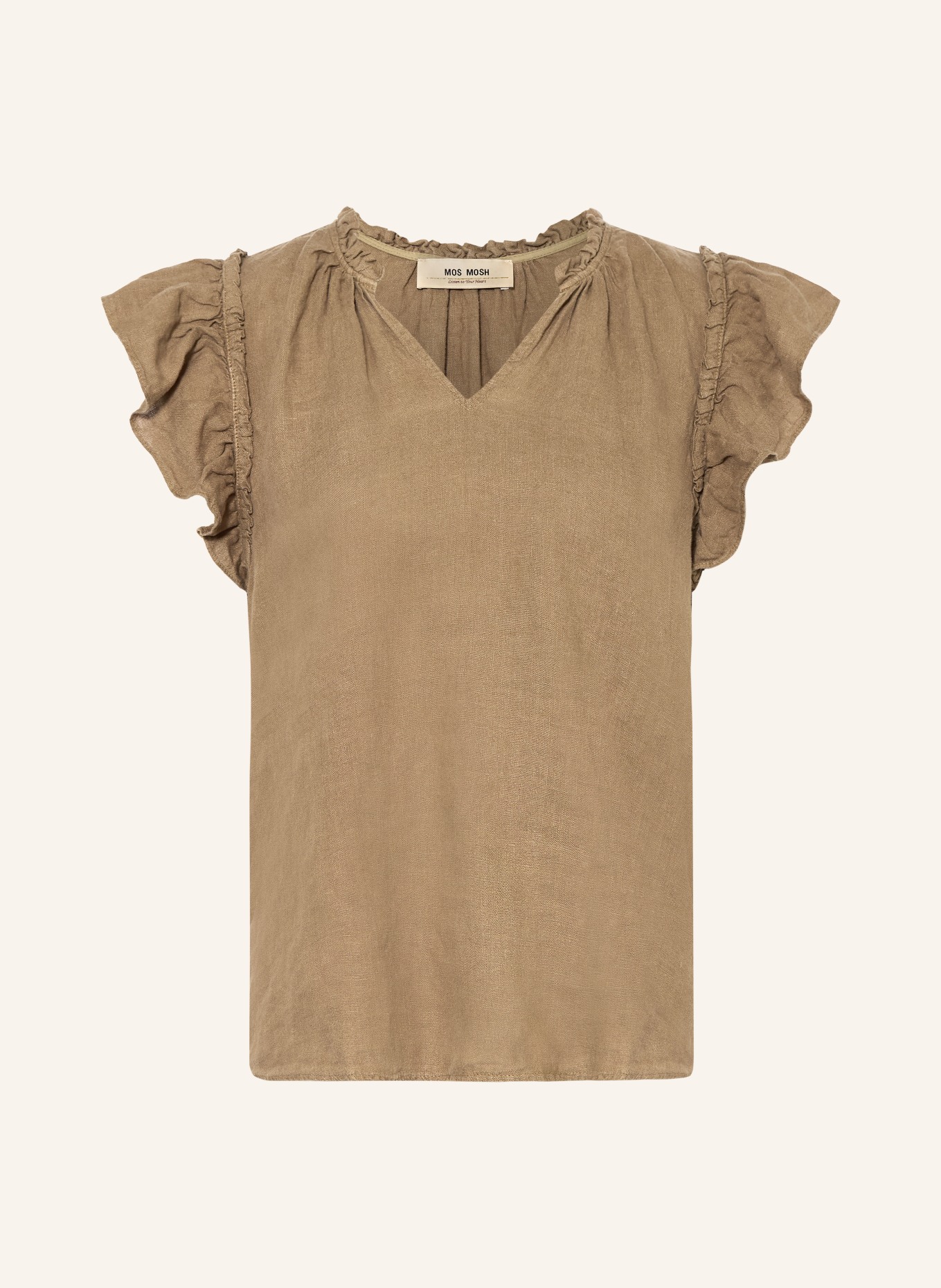 MOS MOSH MMTEA-blouse van linnen met ruches: KAKI
